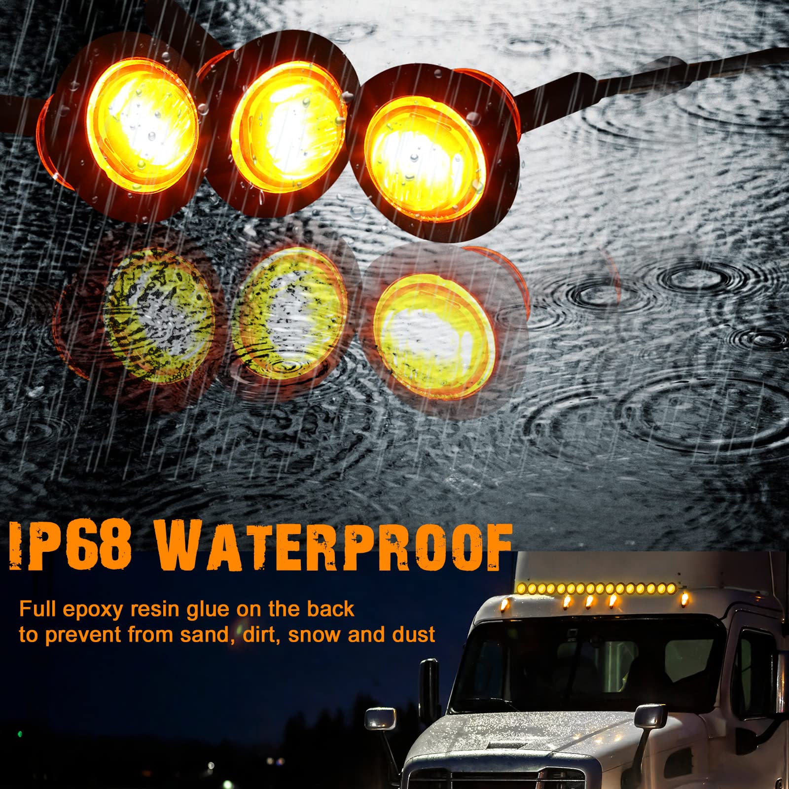 100 Pieces 3/4'' Round Led Side Marker Lights, 3 Leds Front Rear Side Indicator Lights Turn Signal Lights Ip68 Waterproof For Tr