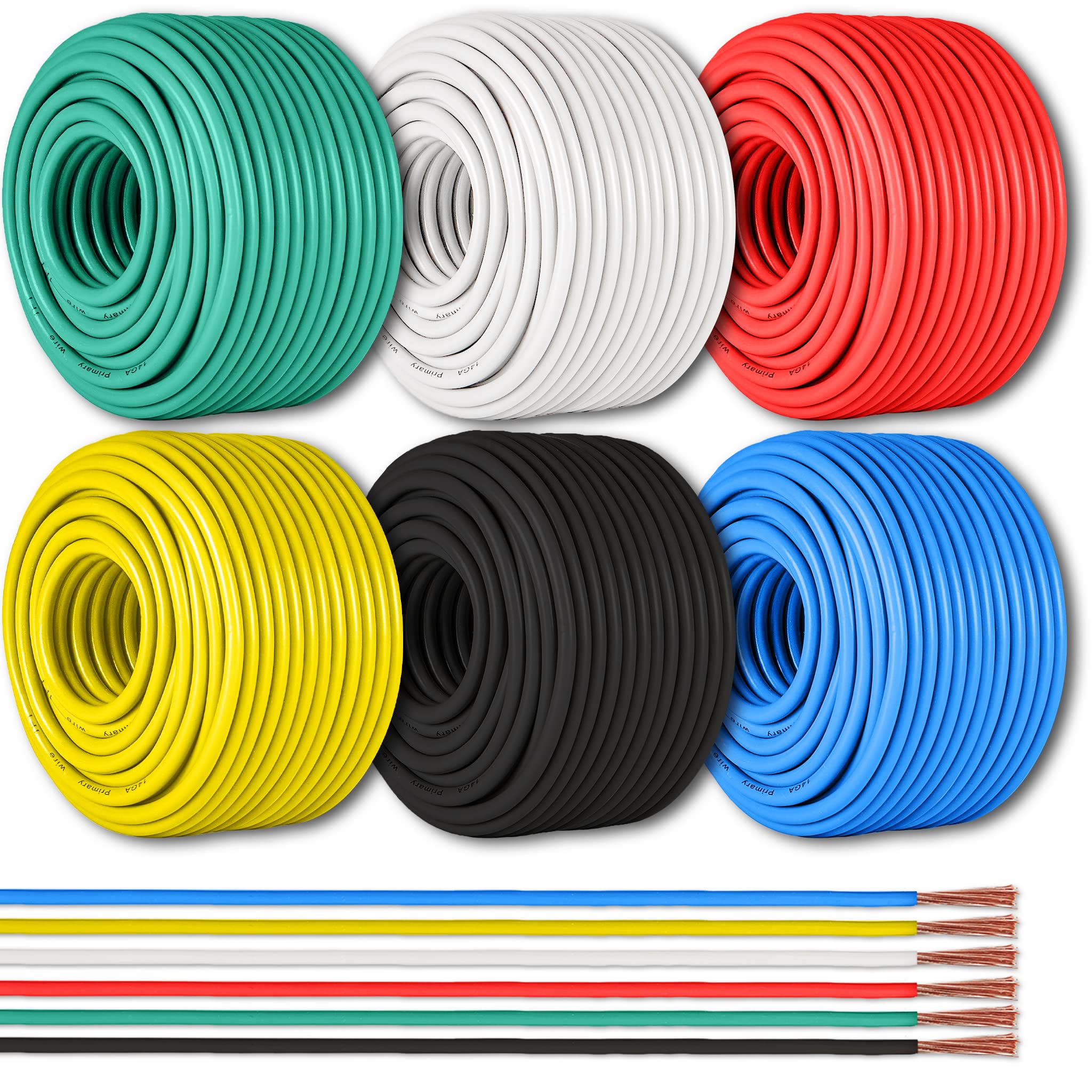 16 Gauge 6 Color Combo 50 Feet Roll (300 Ft Total) Copper Clad Aluminum Low Voltage Automotive Primary Harness Wire For Car Ster