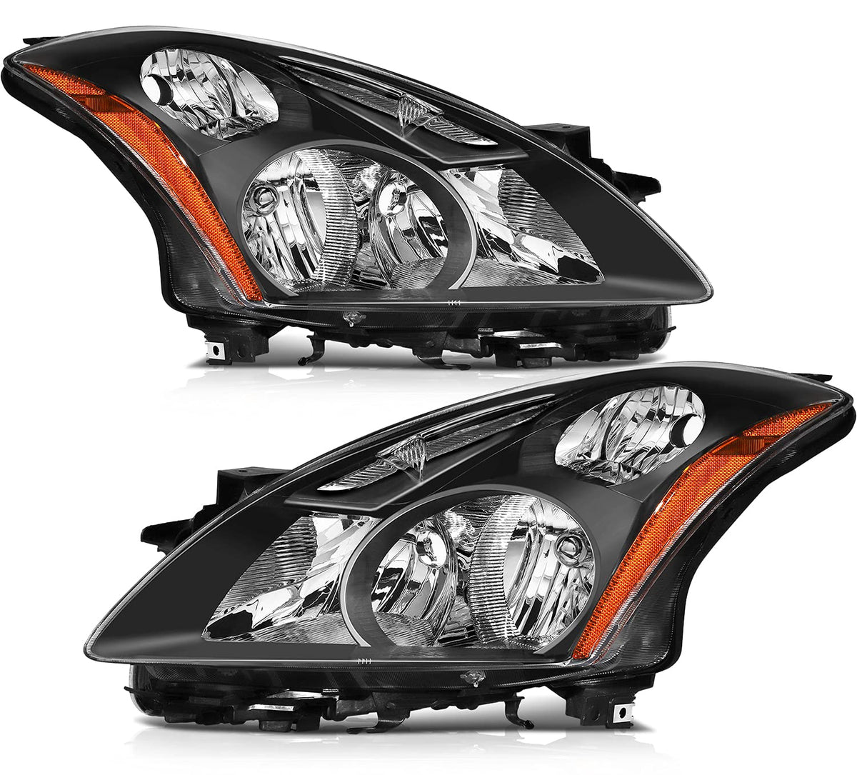 Lsailon Headlight Assembly Replacement Fit 2010-2012 For Nissan Altima Sedan Black Housing Amber Reflector Clear Lens