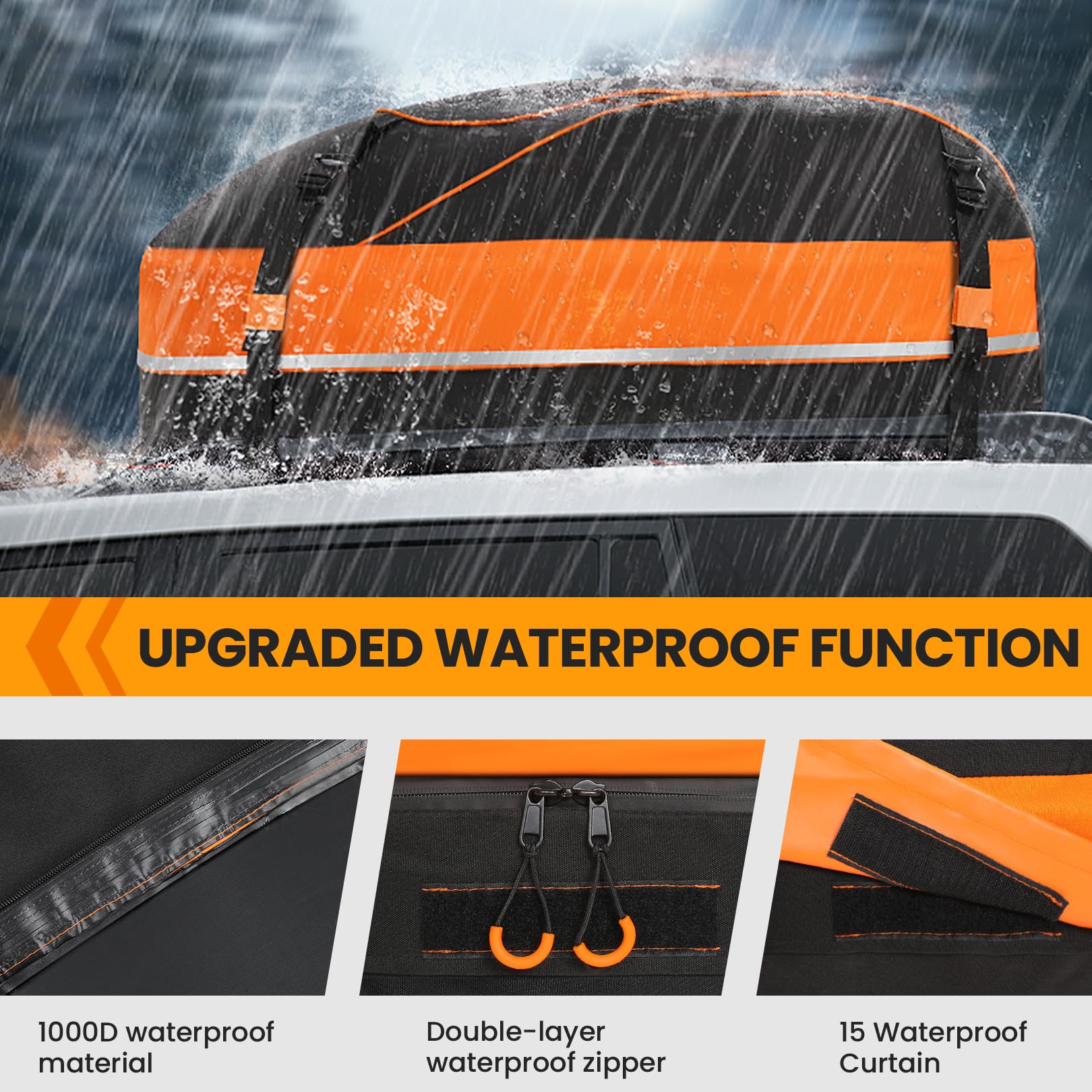 Sailnovo Rooftop Cargo Carrier, 15 Cubic Waterproof Soft-Shell Car Roof Cargo Carrier For Top Of Vehicle With/Without Roof Rack,