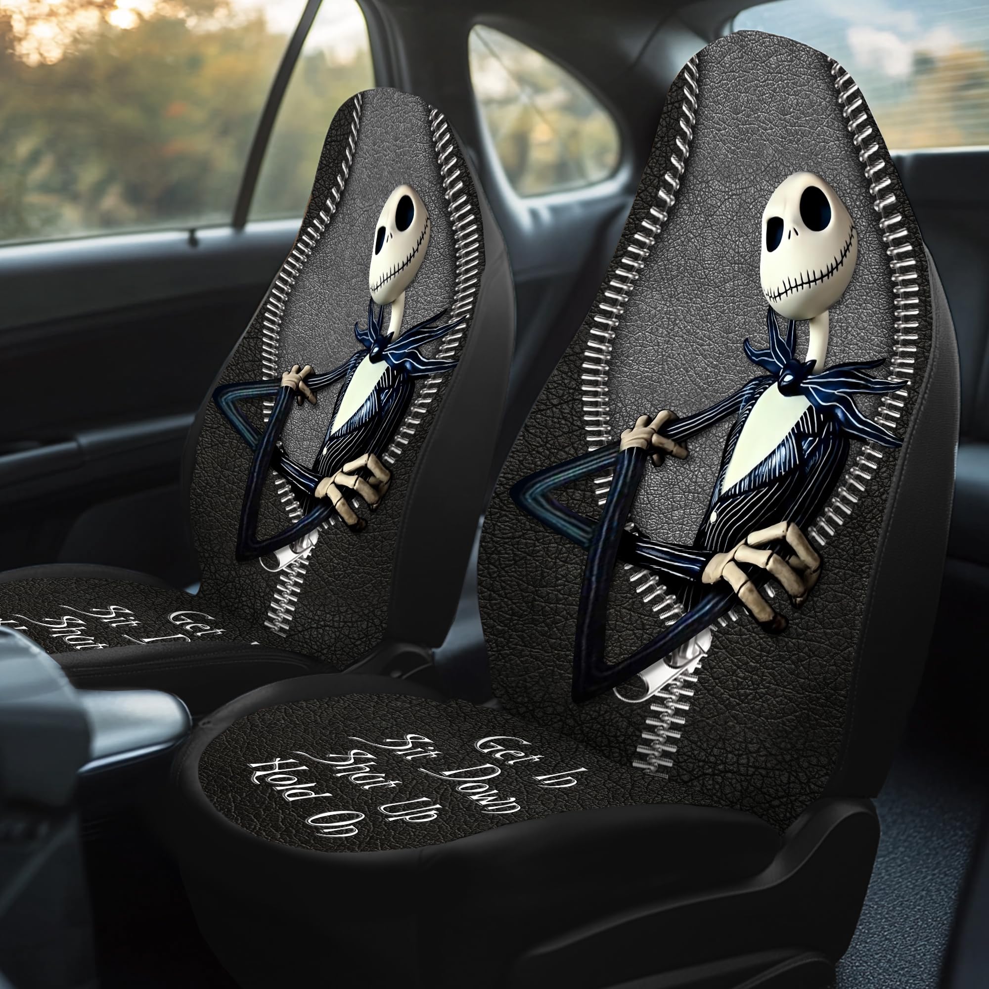 Genany Horror Nightmare Skellington 2 Front Car Seat Covers For Car Truck Sedan Suv, Halloween Seat Cover, Durable Automotive Se