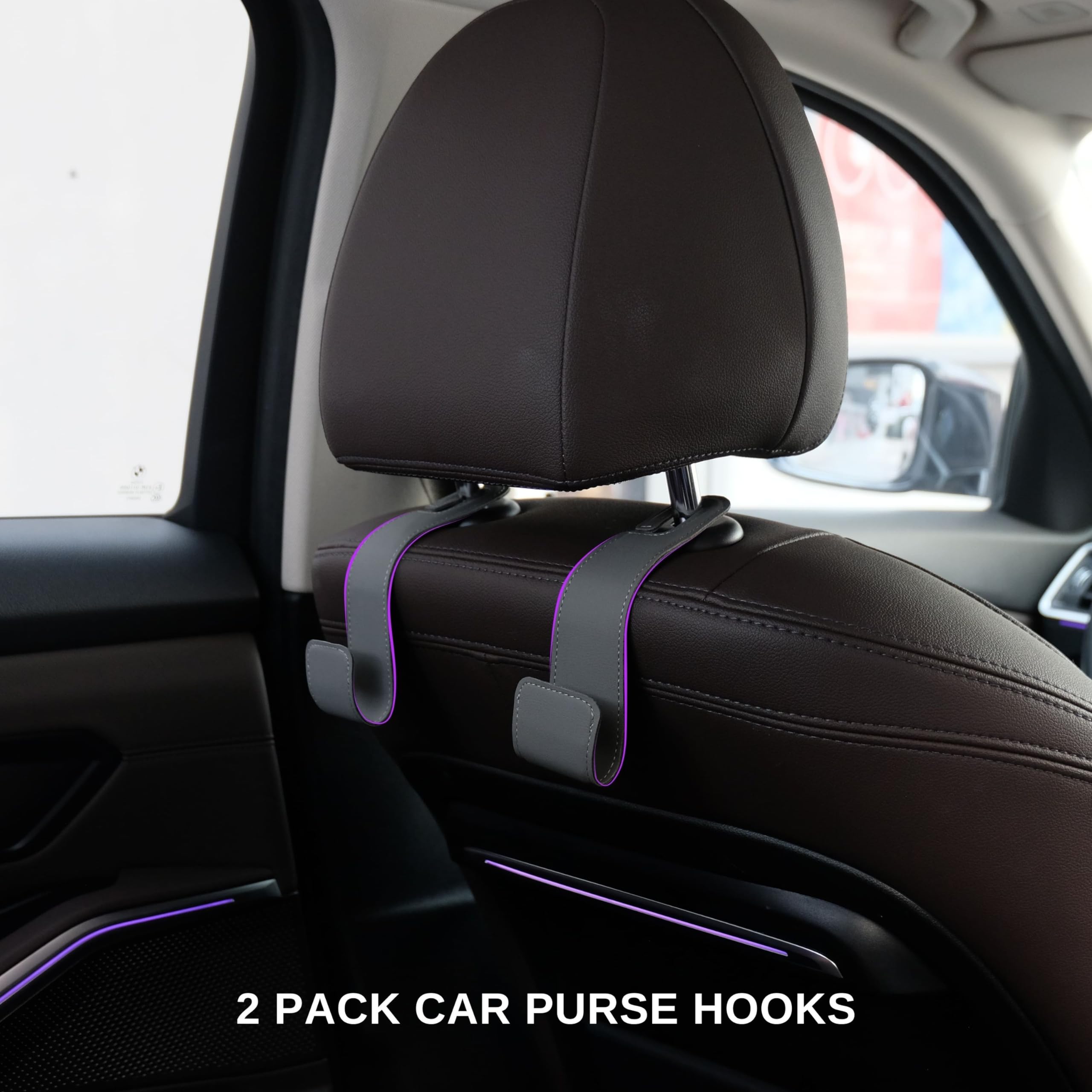IRROMI Purse Holder for Car, 2 PACK Upgraded Car Seat Hooks for Hanging Purse and Bag, Leather Headrest Hooks for Car Back Seat,