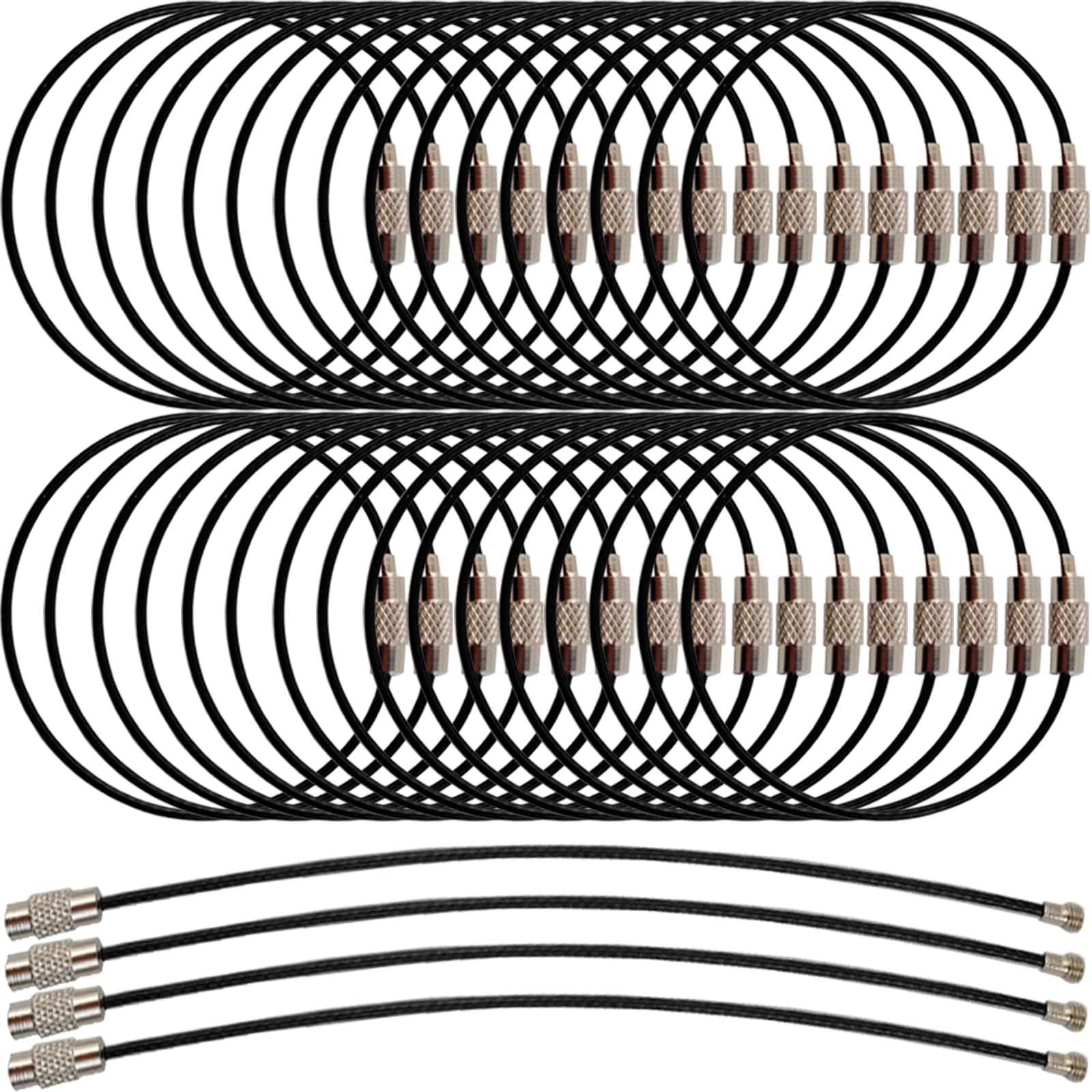 ROYHOO 50PCS Black Stainless Steel Wire Keychains Cable, Key Rings, Heavy Duty Luggage Tags Loops Tag Keepers 1.5mm Twist Barrel