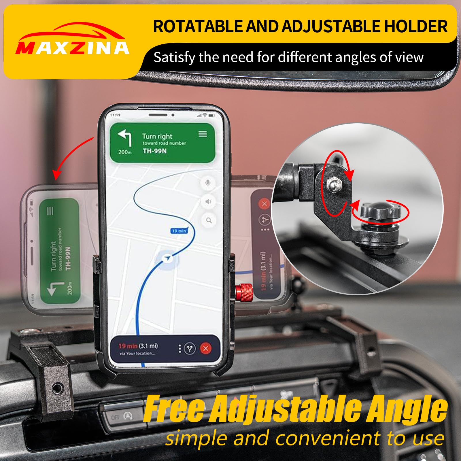 Maxzina Dash Mounted Phone Holder Compatible with 2021-2025 Ford F150 Aluminum Alloy Adjustable Cell Phone Holder Dashboard Cell