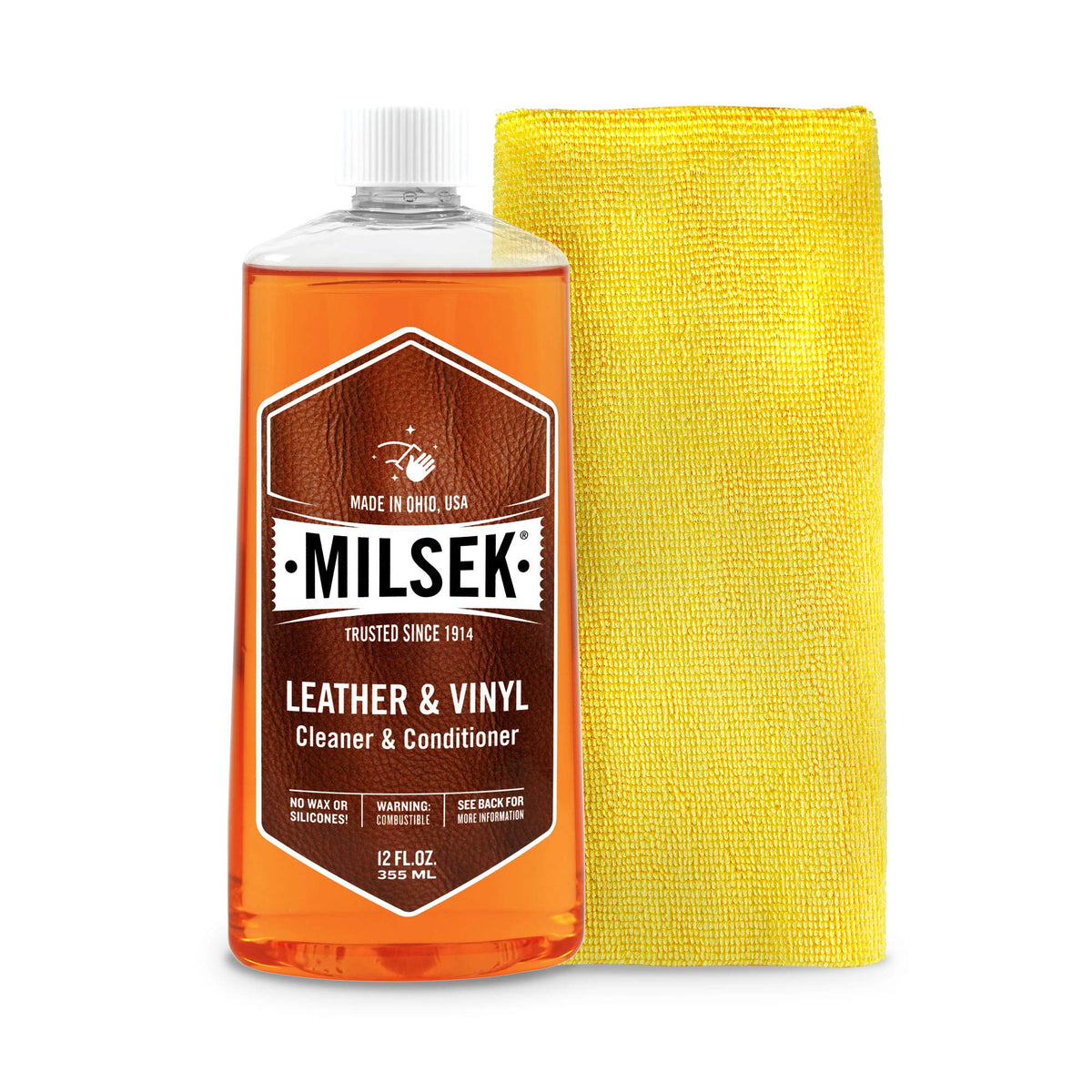 Milsek Vinyl - Leather Cleaner And Conditioner & Microfiber Cleaning Towel, 12-Ounce, Lct-1