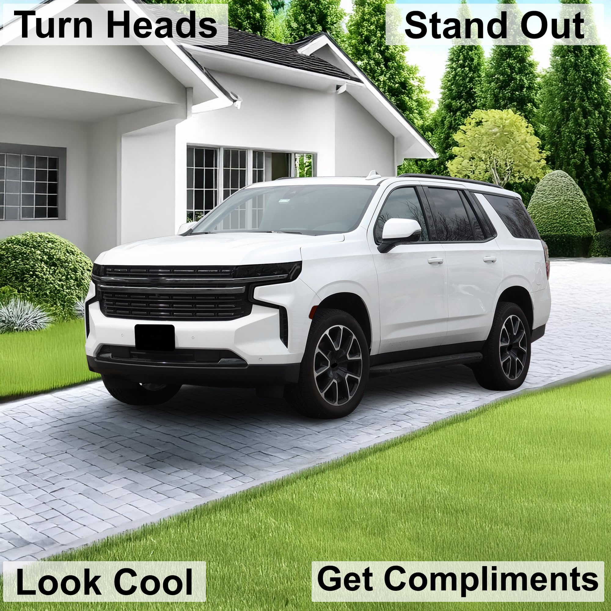 BOGAR TECH DESIGNS Full Headlight Head Light Tint Kit Compatible with Chevrolet Tahoe Suburban 2021-2024, Dark Smoke