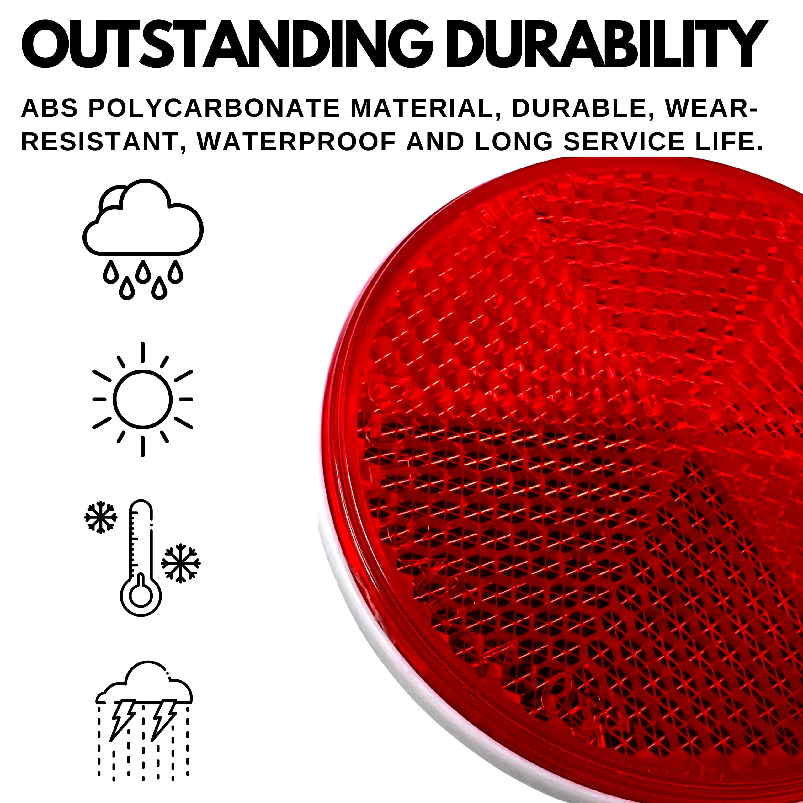 [Qty 2] [Red] 2'' Inch Round Reflector Bike,Trailer, Truck, Boat, Mailbox, Construction, Equipment, Rv, Camper With Super Strong