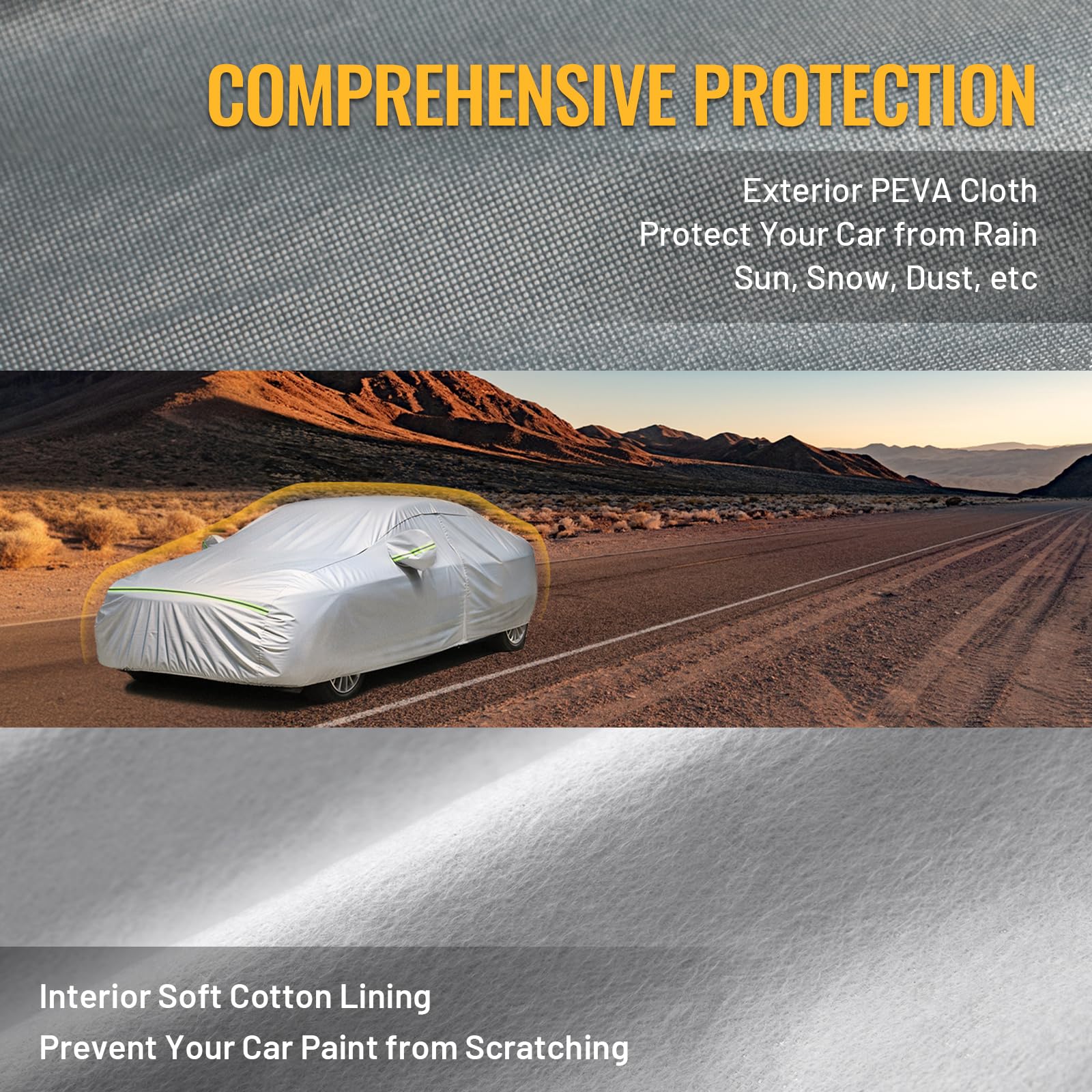 Favoto 6 Layers Sedan Car Cover Waterproof All Weather for Automobiles Heavy Duty Outdoor Sun Snow Protection with Door Zipper U
