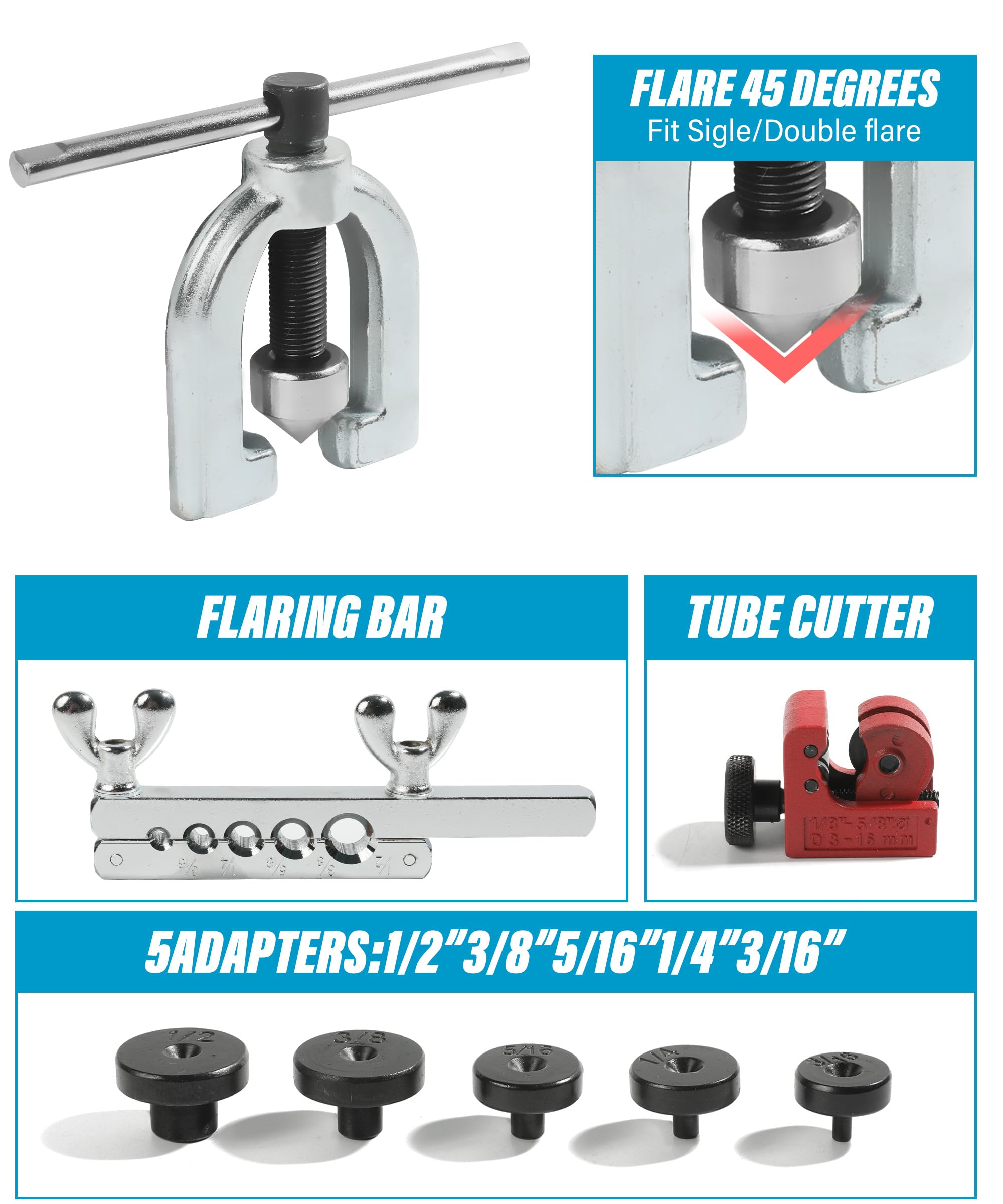 Yakefly 25 Ft 3/16 Copper Coated Brake Line Kit With 16 Fittings And 4 Unions Brake Line Fittings,Brake Line Double & Single Flaring Tool Kit,Fits For Most Hydraulic Braking Systems,Fuel Systems,Etc