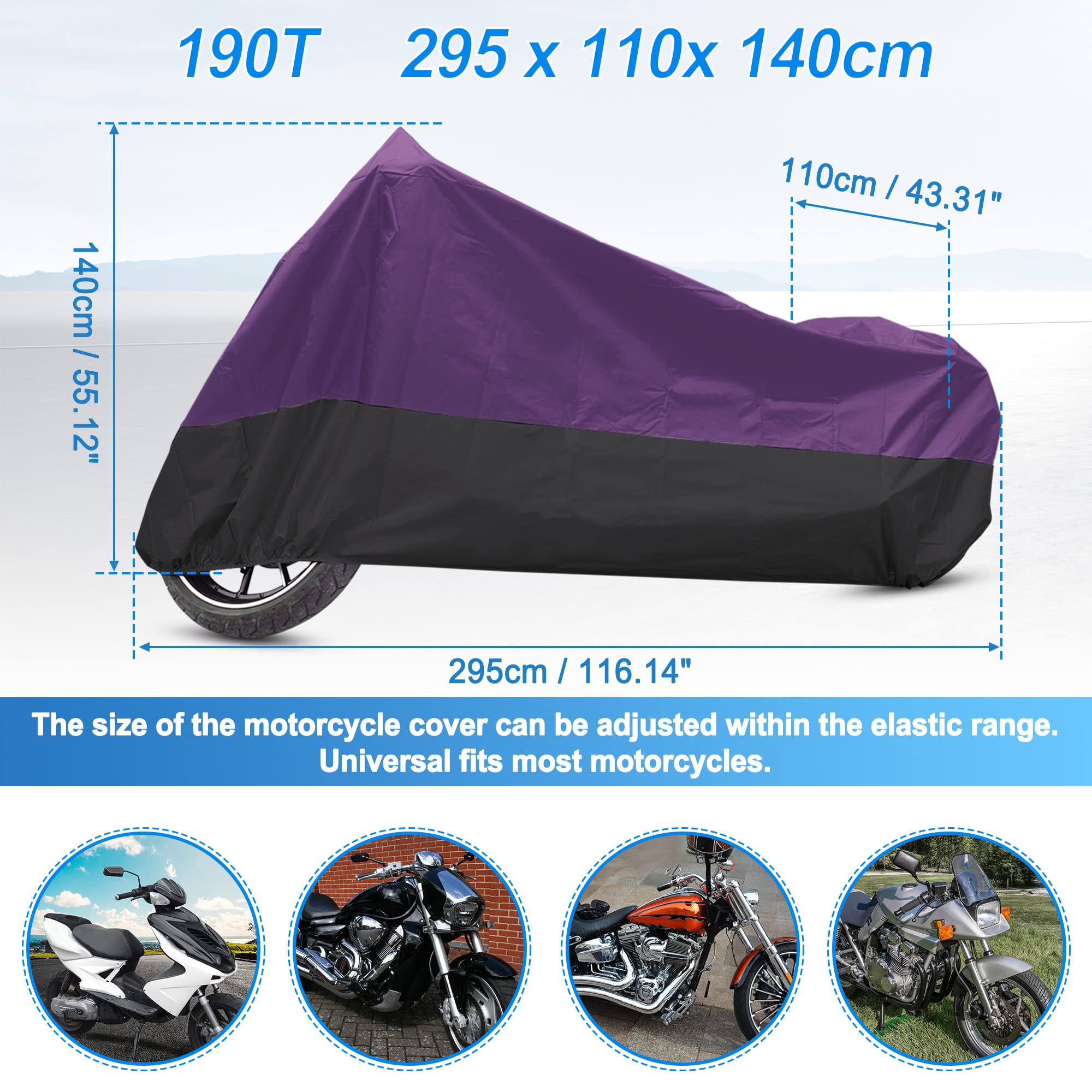 Uxcell Motorcycle Cover Motorbike Full Cover Outdoor Rain Cover Waterproof Dust Protector 190T Xxxl Purple Black For Harley Davi