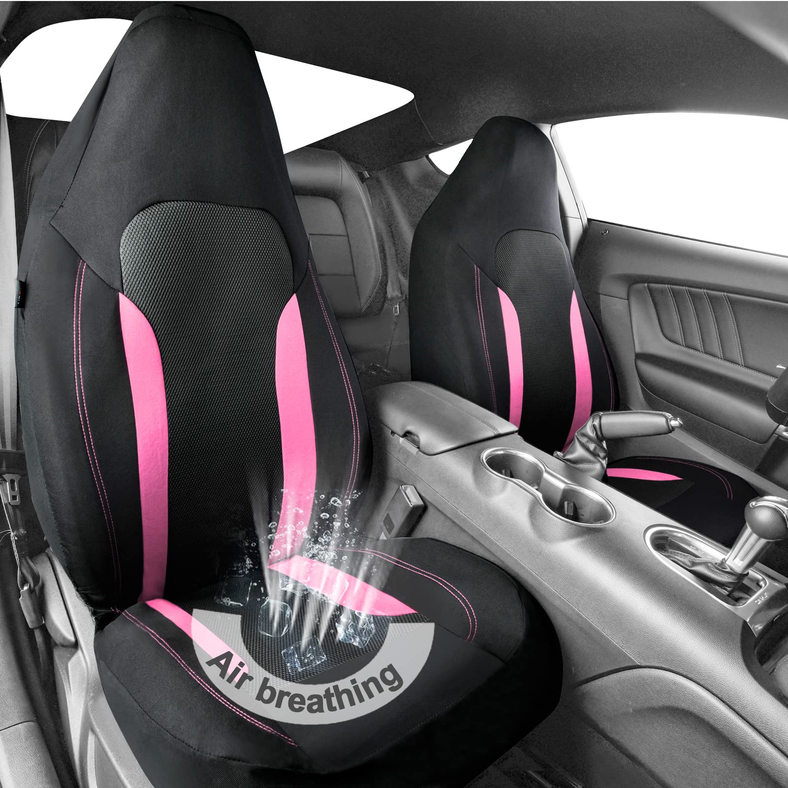 Car Pass Cargrand Universal 3D Air Mesh-100% Breathable Sporty Bucket Car Seat Cover Front Seats Only, Airbag Compatible,Fit Automotive Suv Truck Sedan Cute Women(High Back 2 Piece Front Black Pink)