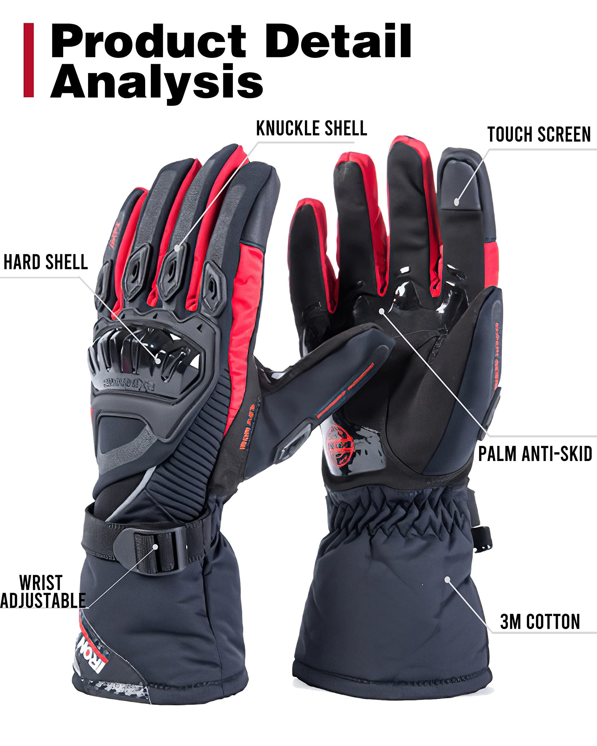 Iron Jia'S Motorcycle Gloves Winter Warm Touch Screen Waterproof Windproof Protective Clothing (Red, Xxl)