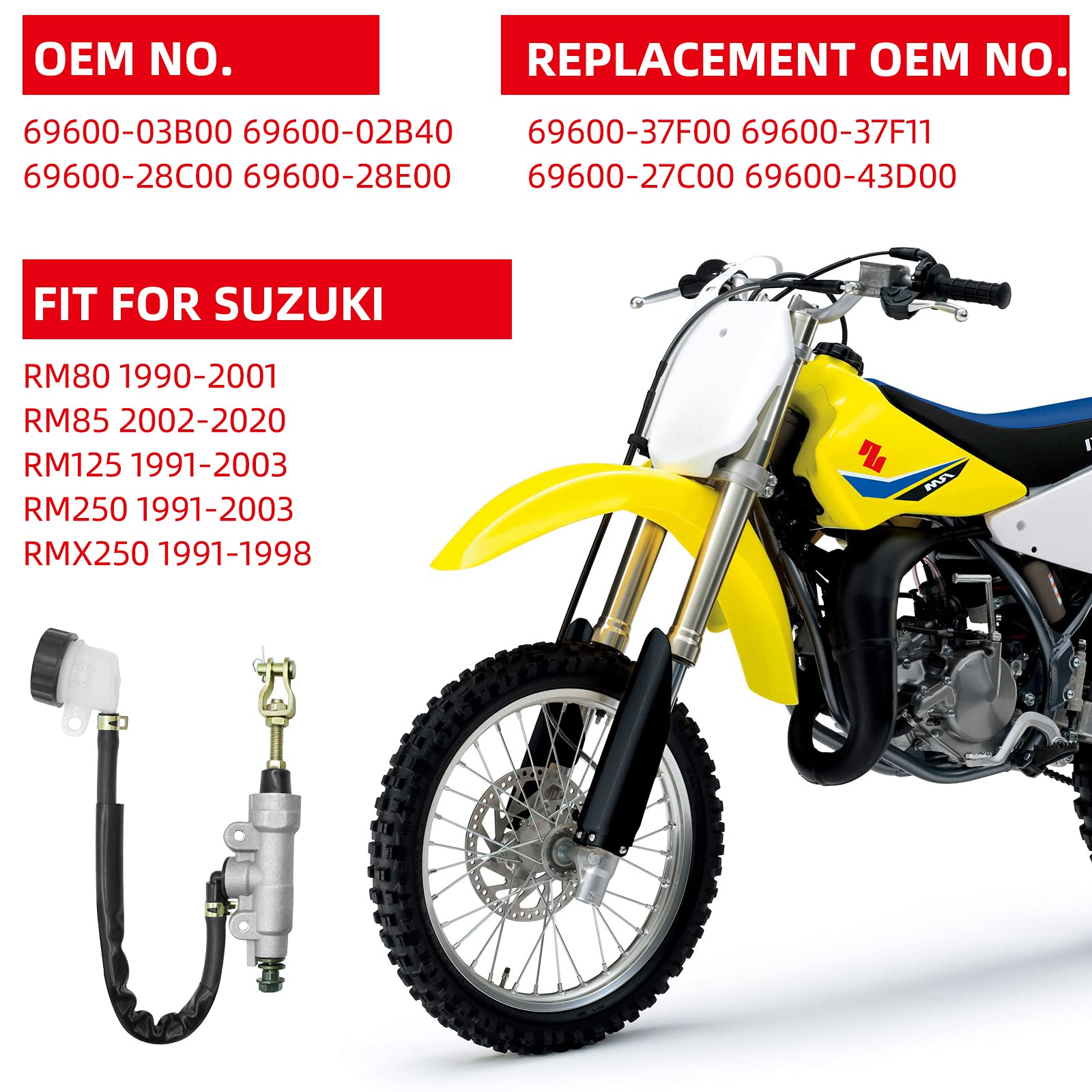 Rear Brake Master Cylinder Fit For Suzuki Rm80 Rm85 Rm125 Rm250 Rmx250