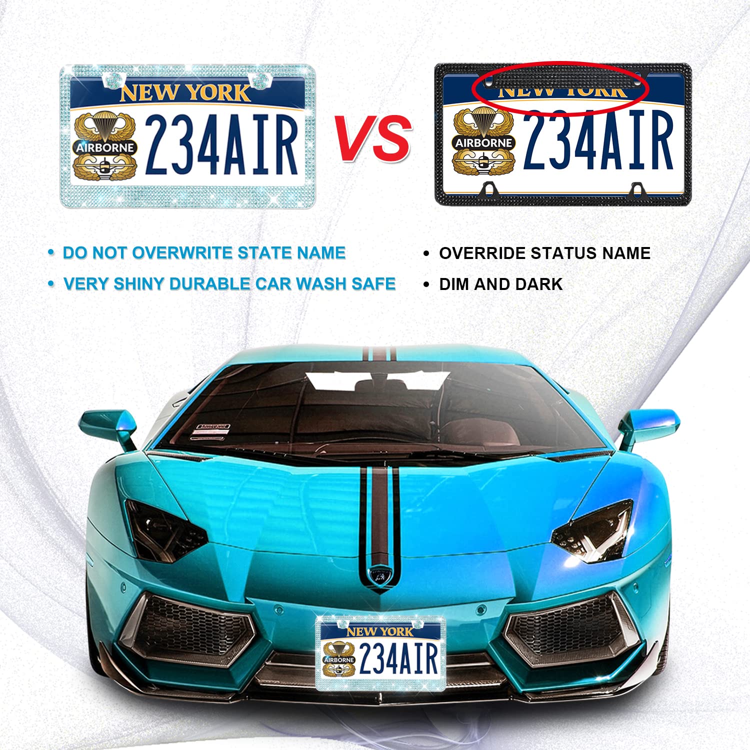 Lord Eagle License Plate Frame For Women, 2 Pack Rhinestone License Plate Frames With Giftbox And 7 Shiny Crystal Rows,Over 1050 Pcs 14 Facets Ss16 Finest Handcrafted Luxury