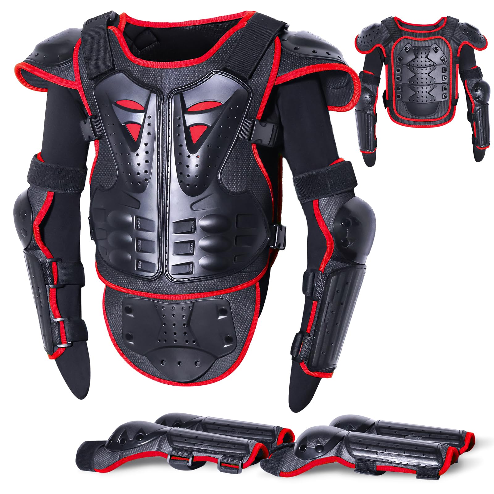 Starknightmt Upgraded Kids Motorcycle Armor Suit Teen Dirt Bike Gear Riding Protective Set For Cycling, Skateboarding, Skiing, Skating, Off-Road (Red)