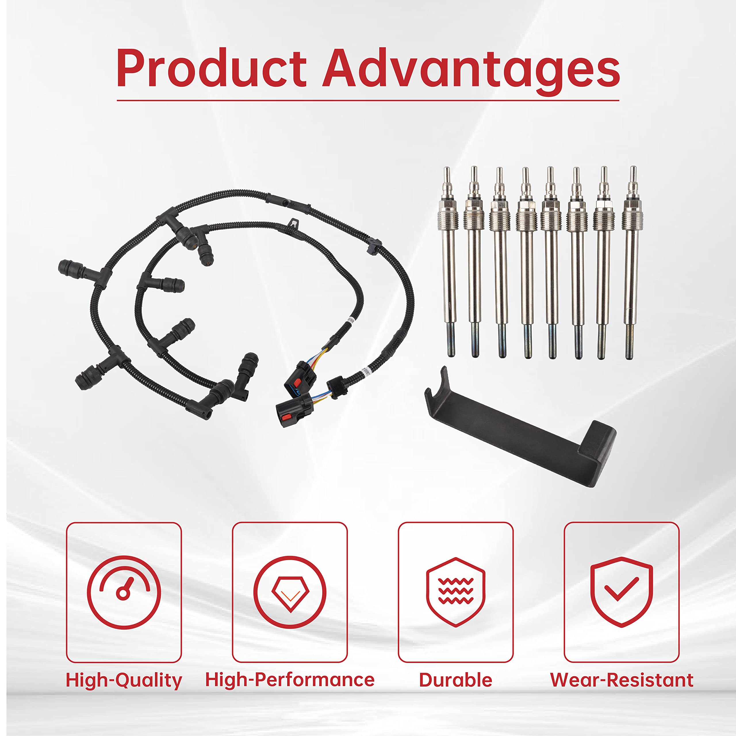 FGJQEFG Glow Plug Connector Wire Harness + Glow Plugs Removal Tool Compatible with 04-10 Ford 6.0L Powerstroke Diesel F250 F350