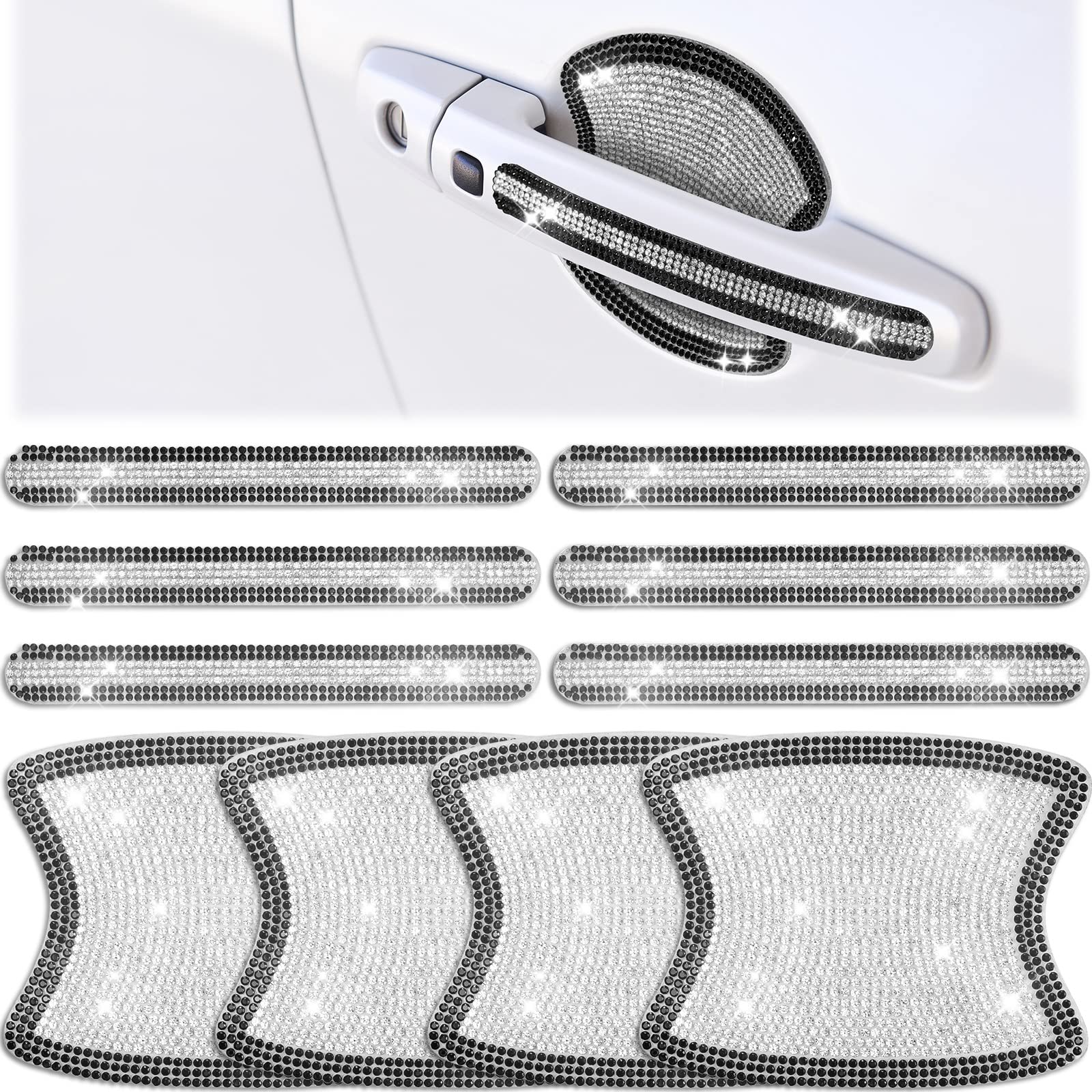Frienda 10 Pieces Bling Car Accessories For Women Bling Car Door Handle Protector Door Handle Covers For Car Rhinestone Car Bowl