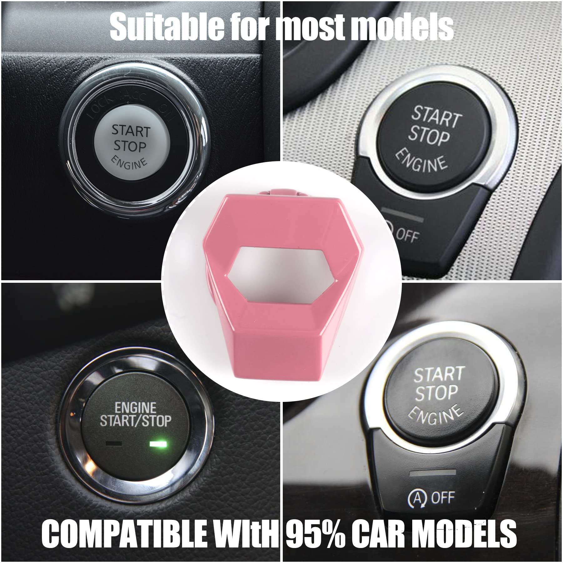 Singaro Universal Engine Start Stop Button Cover, Car Power Control Zinc Alloy Trim, One Button Start Button Cover Interior Accessories(Pink)