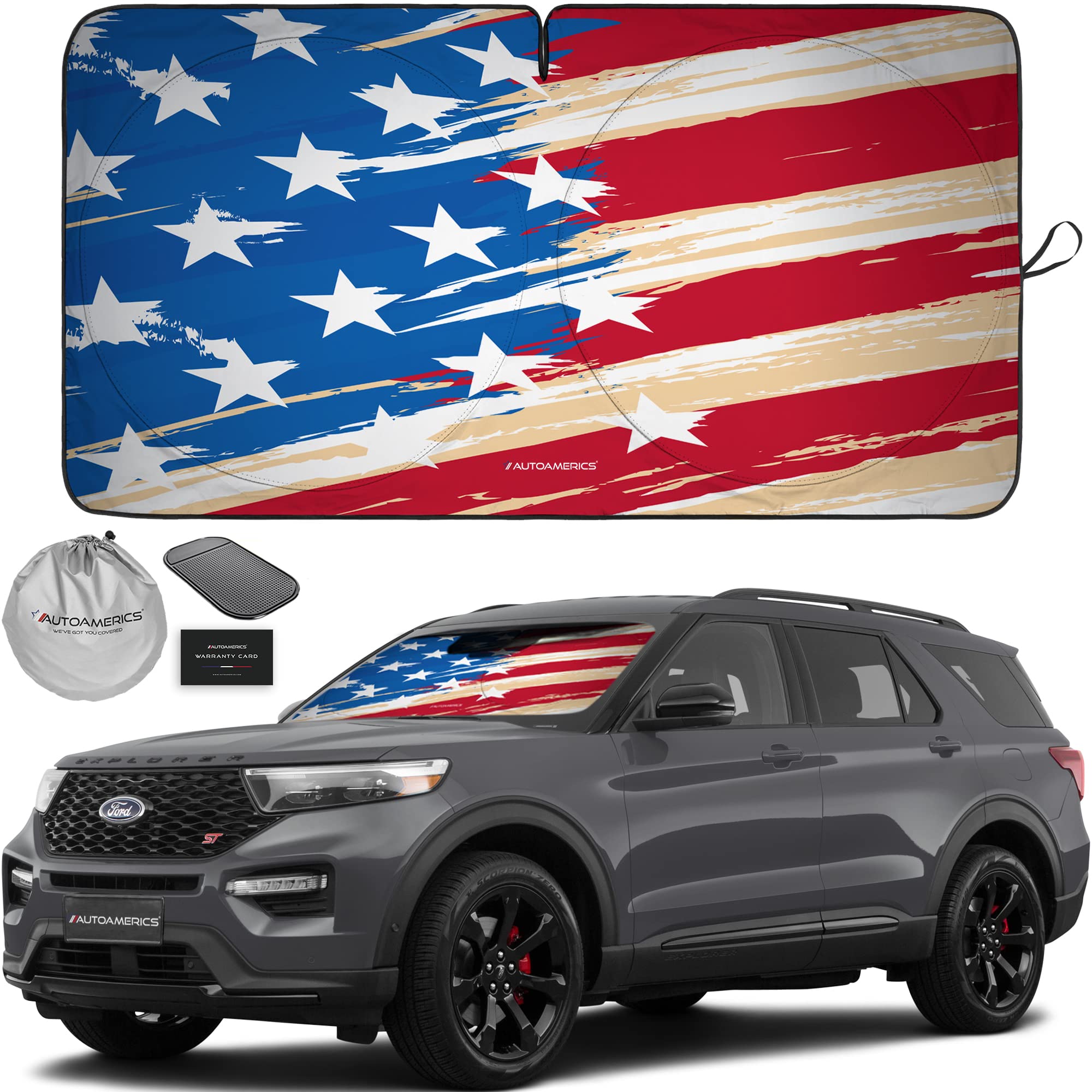 Autoamerics 1-Piece Windshield Sun Shade Usa Art Flag - 1 American Design - Foldable Car Front Window Sunshade For Most Sedans S