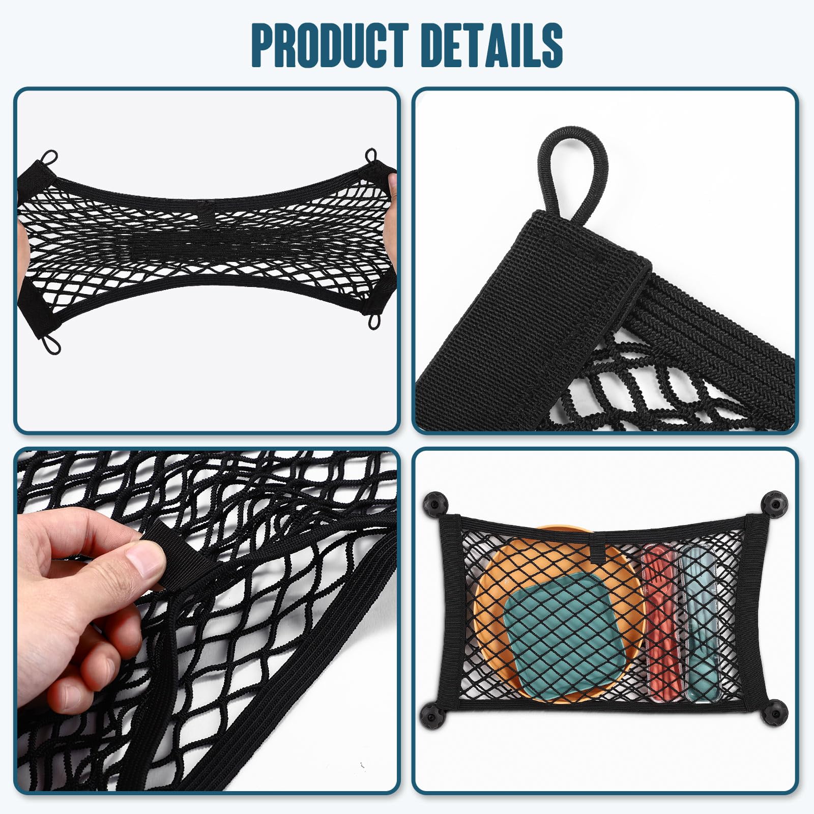 Tobwolf 2Pcs 25X45Cm/9.8X17.7In Cargo Storage Net With Mounting Screws, Elastic Storage Mesh Pocket Netting, Built-In Hooks Auto