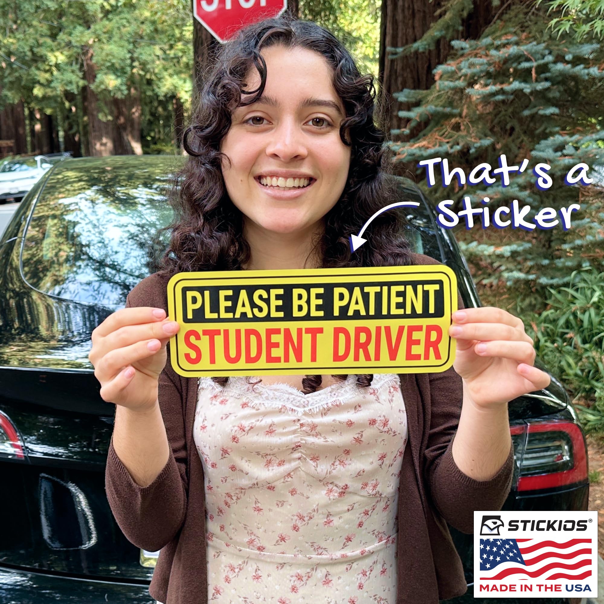 Stickios Non-Magnetic Student Driver Stickers - Removable Vinyl Decal Signs For Cars & Windows - Made In Usa (10X4 Inches, 8-Pac