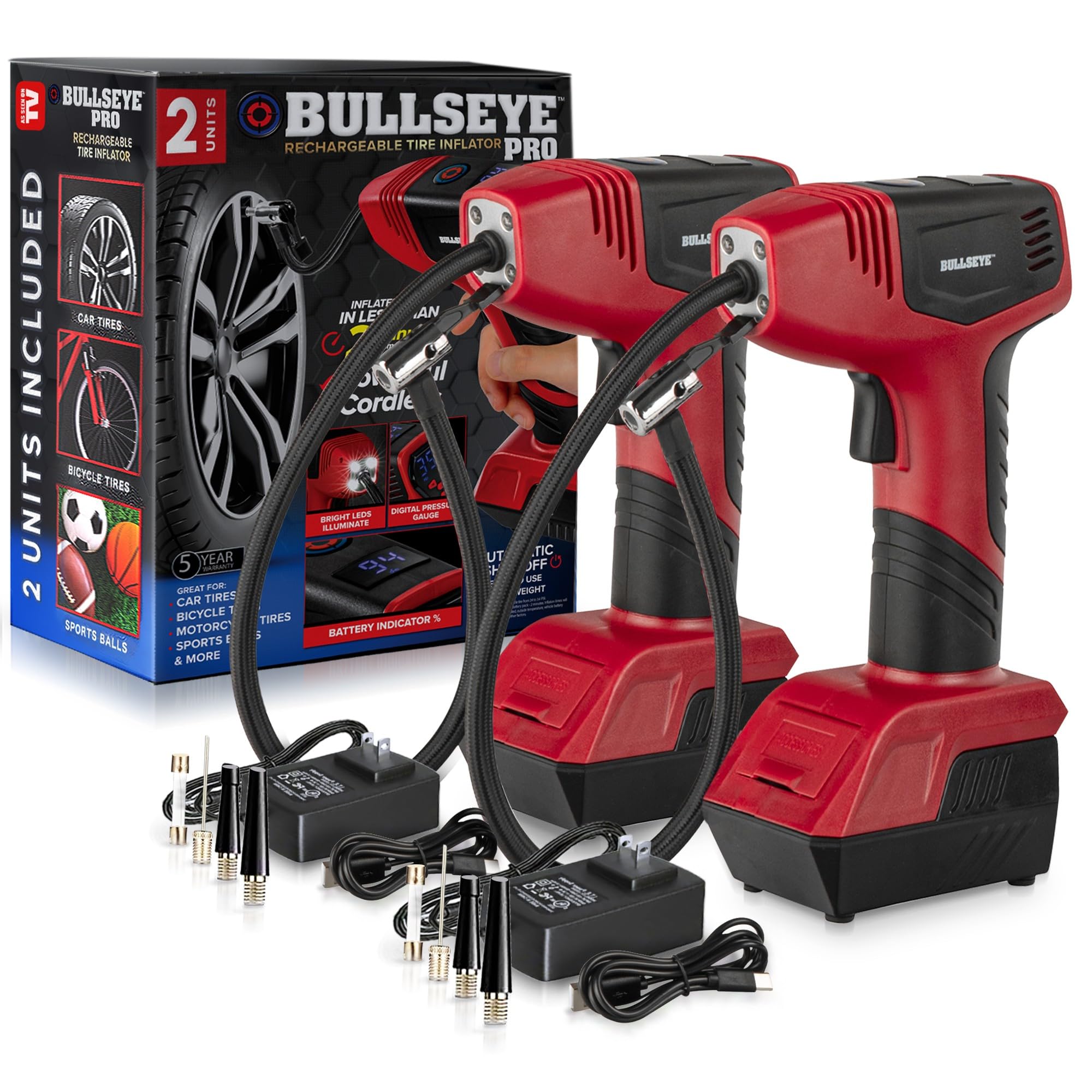 Bullseye Pro Automatic Digital Tire Inflator 150 Psi Max W/Gauge Display Screen & Pre-Set Pressure In Kpa, Psi, Bar, Kg/Cm, Buil