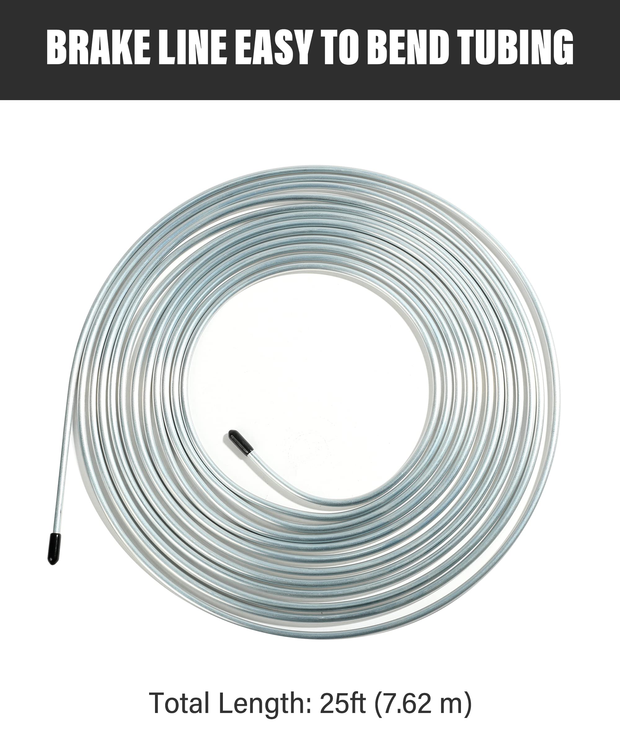 Yakefly 25 Ft. 3/16 Copper Nickel Brake Line,Rustproof Brake Line Tubing Kit,Flexible Copper Coated Brake Line Tubing Coil With 16 Inverted Flare Fittings For Hydraulic Fuel Transmission (Silver)