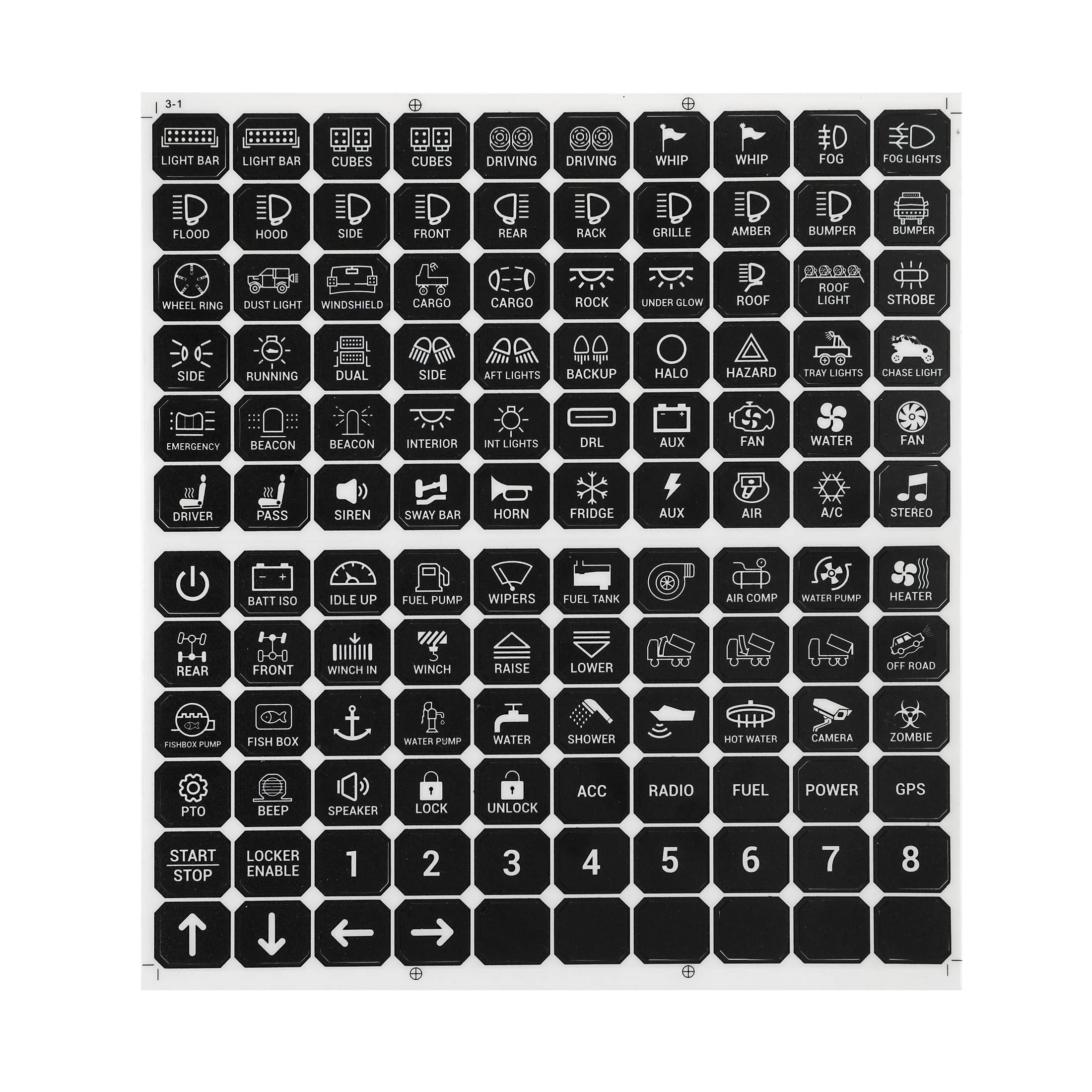 Auxbeam 120Pcs Switch Panel Sticker, Switch Label Kit for Auxbeam Switch Panel BA80, GA80, BB80, GB80, BC60, GC60, AR-800, AR-82