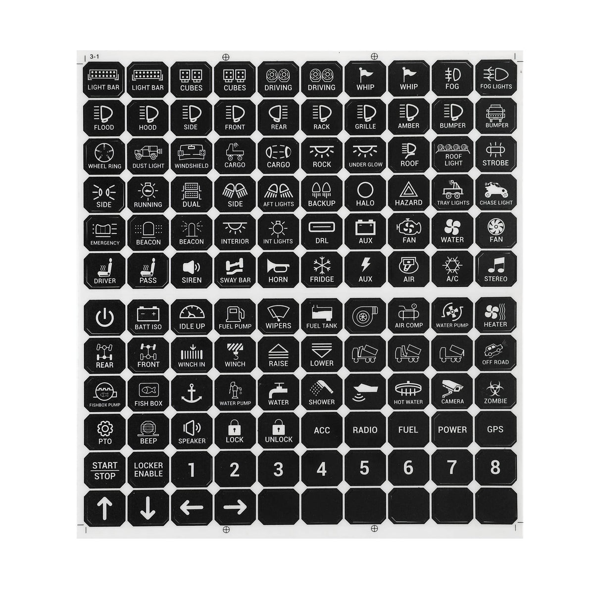 Auxbeam 120Pcs Switch Panel Sticker, Switch Label Kit for Auxbeam Switch Panel BA80, GA80, BB80, GB80, BC60, GC60, AR-800, AR-82