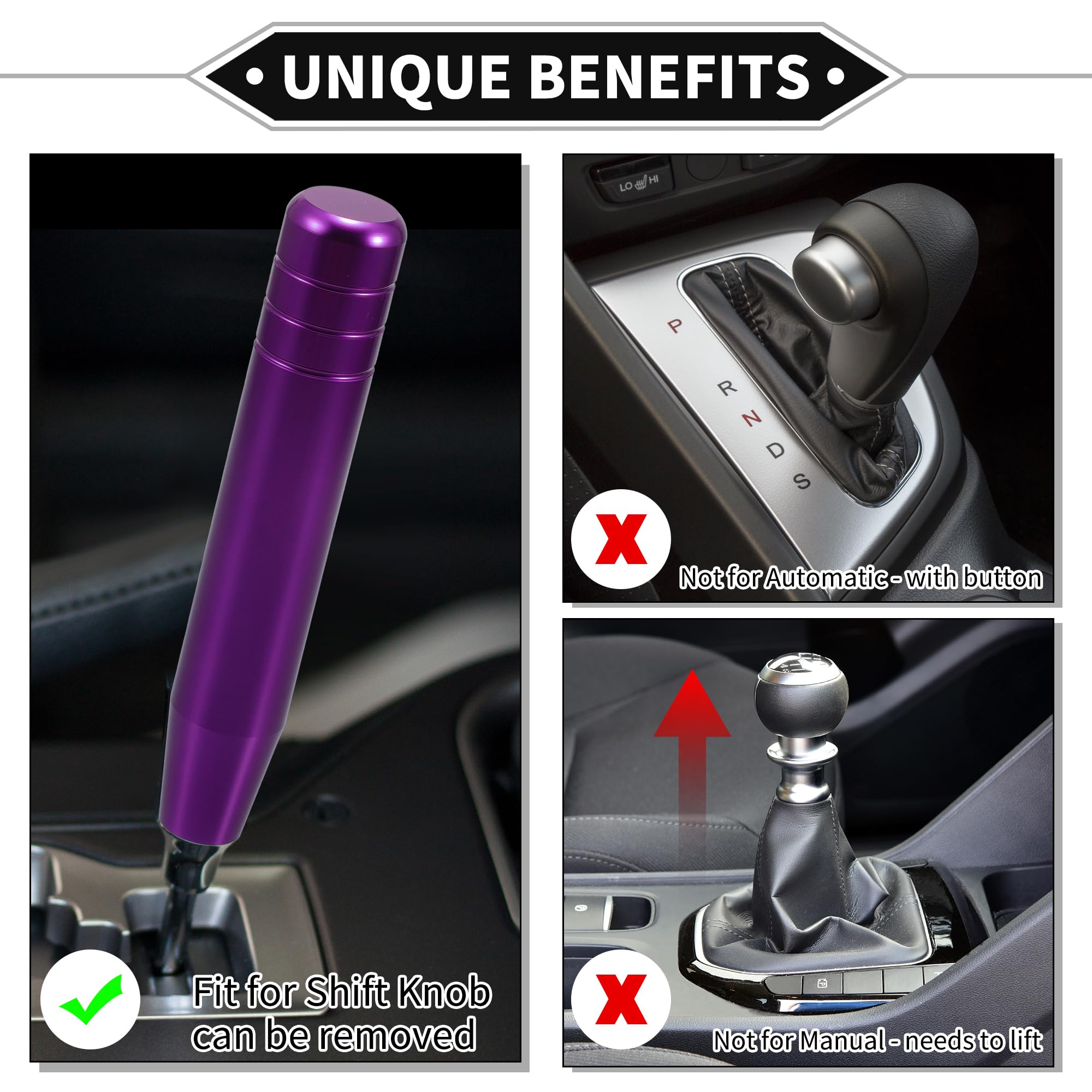VekAuto Gear Shifter Knob Kit, 18cm Car Shift Lever Knob Universal for Automatic and Manual Vehicle Durable Aluminum Alloy Purpl