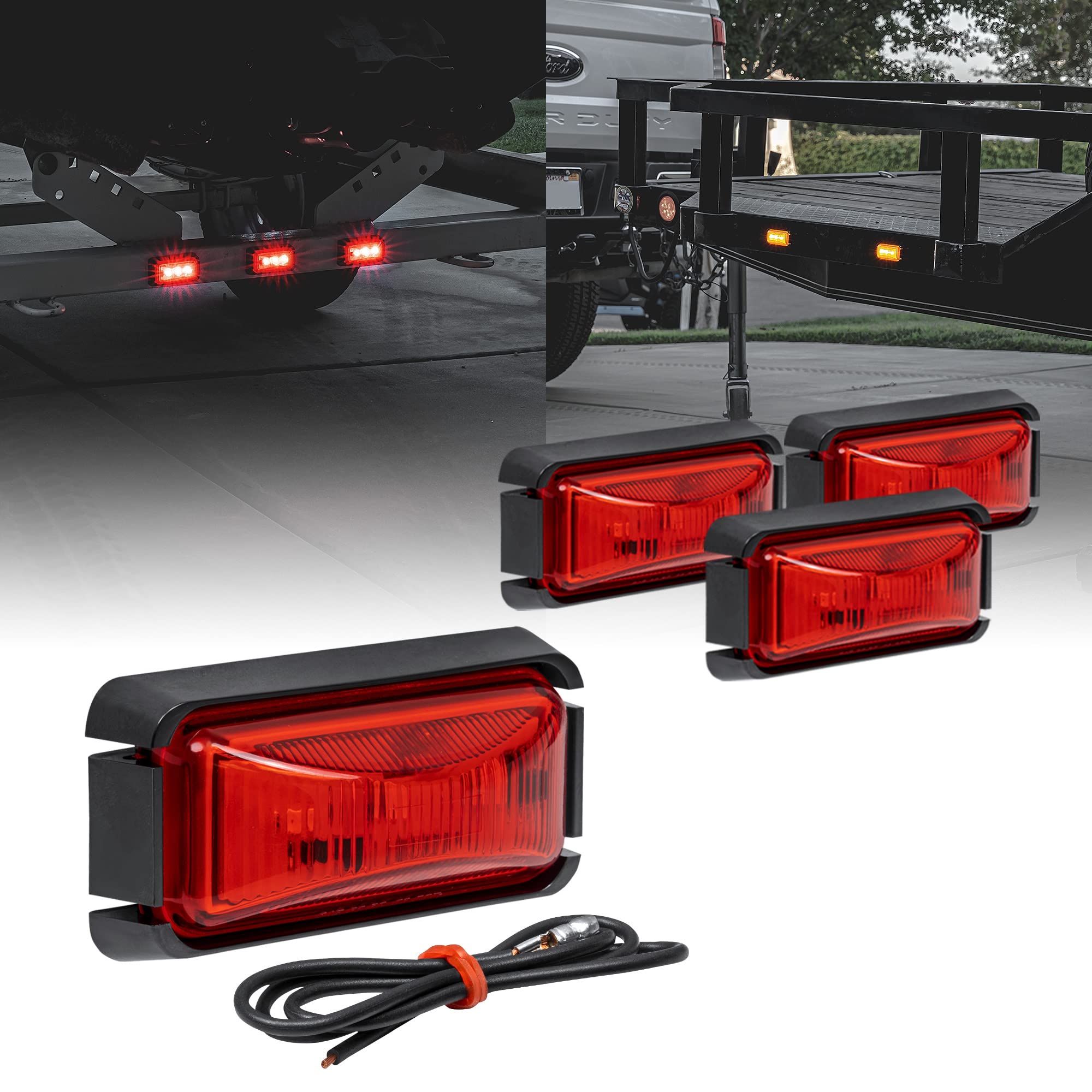 True Mods 4Pc 2.5'' Red Led Trailer Marker Light W/Black Bezel [Dot Fmvss 108] [Sae P2Pc] [Surface Mount] [Waterproof Ip67] Side