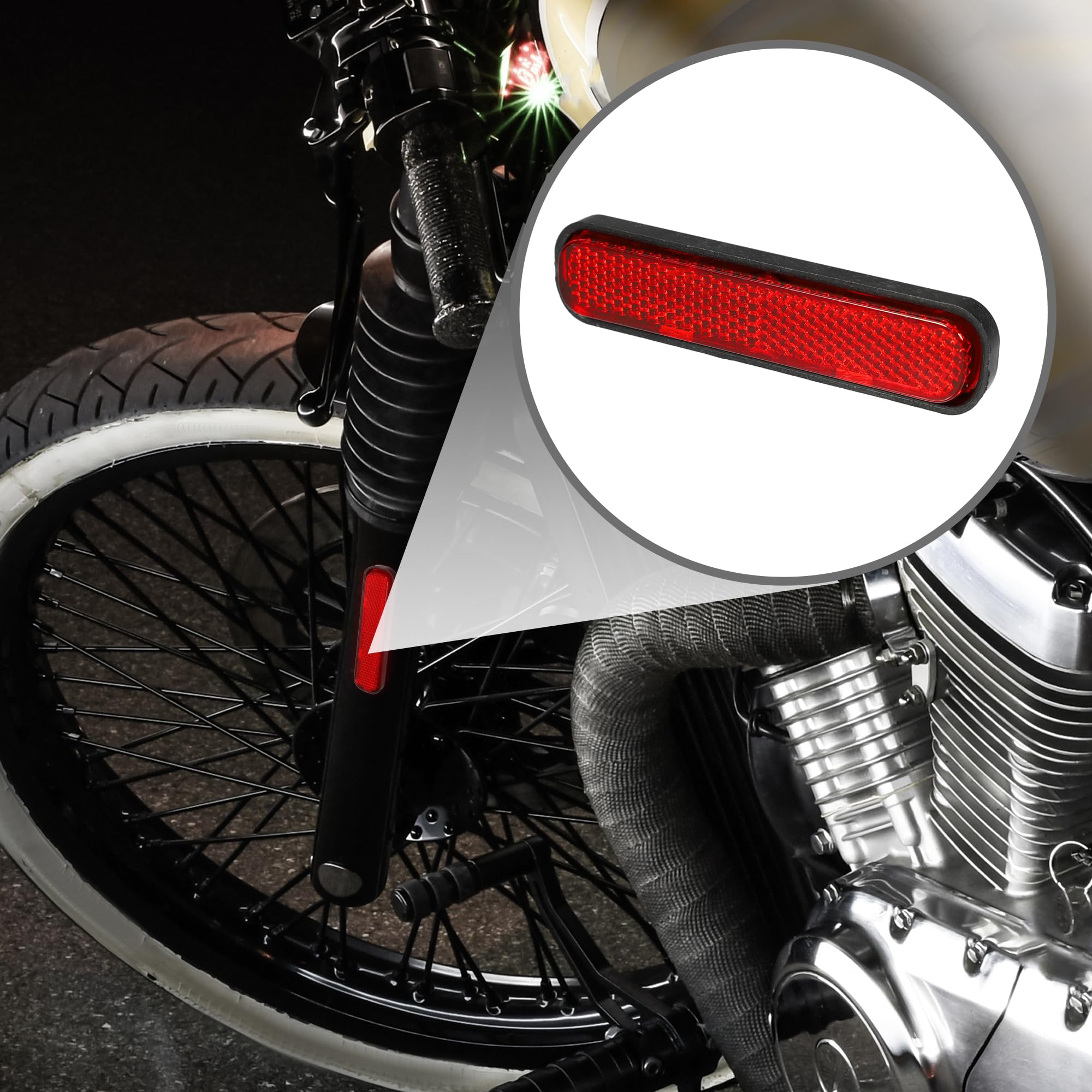 Partuto 5Pcs 3.66'X0.83' Universal Reflector - Oval Motorcycle Bike Safety Reflector Increase Visibility And Safety On The Road - Plastic Red