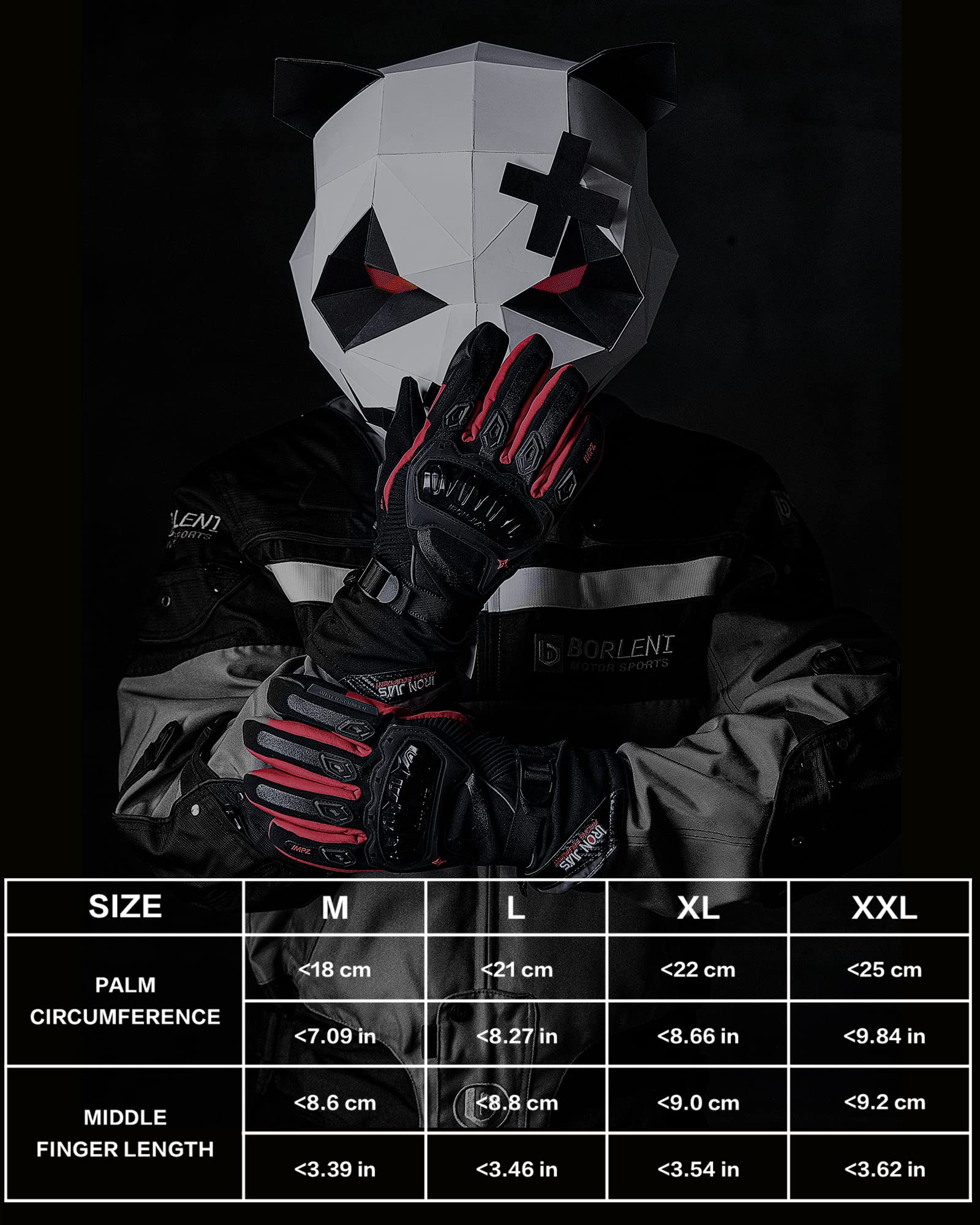Iron Jia'S Motorcycle Gloves Winter Warm Touch Screen Waterproof Windproof Protective Clothing (Red, Xxl)