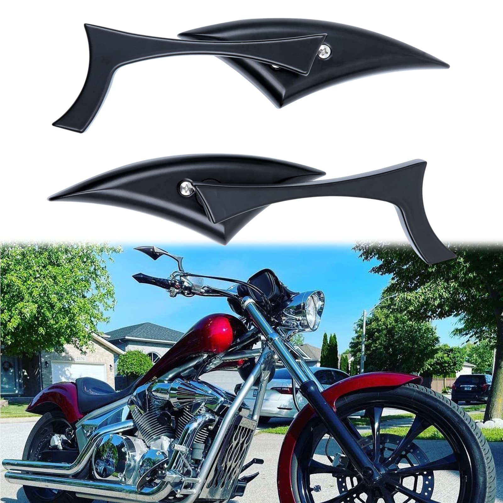 Black 8Mm/10Mm Motorcycle Spear Blade Rear View Side Mirrors For Cruiser Chopper Sportster Dyna Softail Street Bike Scooter Dirt Bike