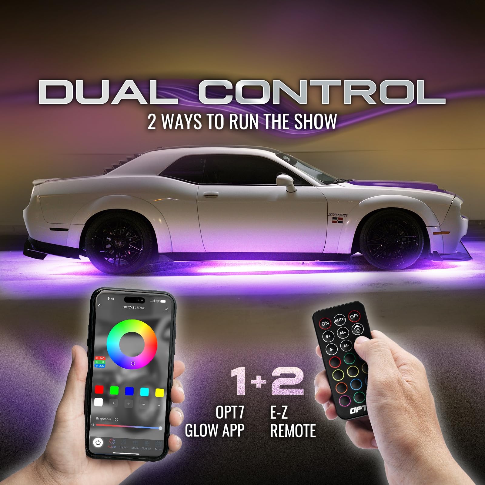 Opt7 Aura Flexible Underglow Car Lights With App & Remote Control, Exterior Neon Accent Underbody Lighting Kit, 4 Pcs Rgb Led Li