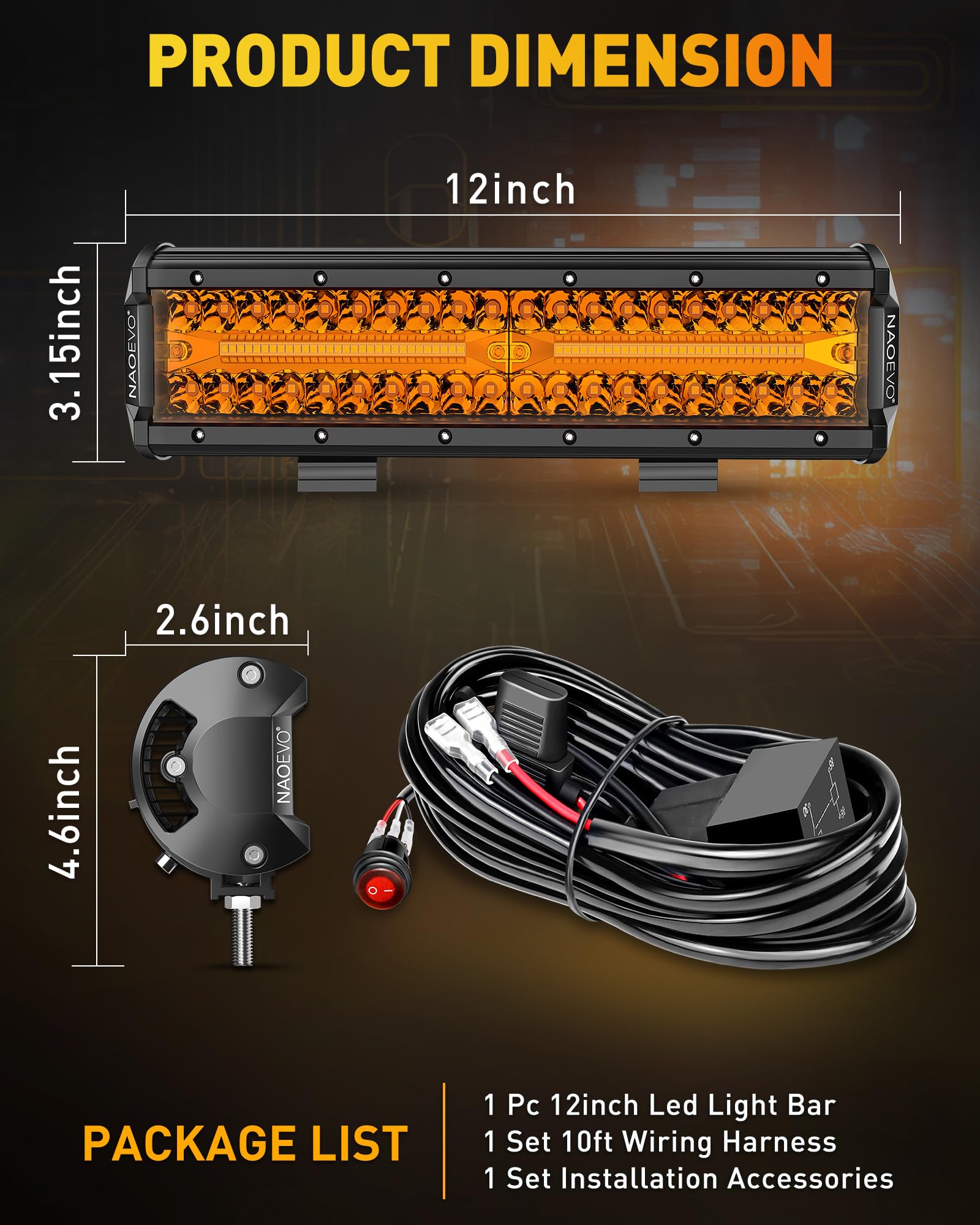 Naoevo 12 Inch Led Light Bar, 300W 30000Lm Led Offroad/Driving/Fog Lights With Wiring Harness Kit, Spot Flood Work Lights For Tr