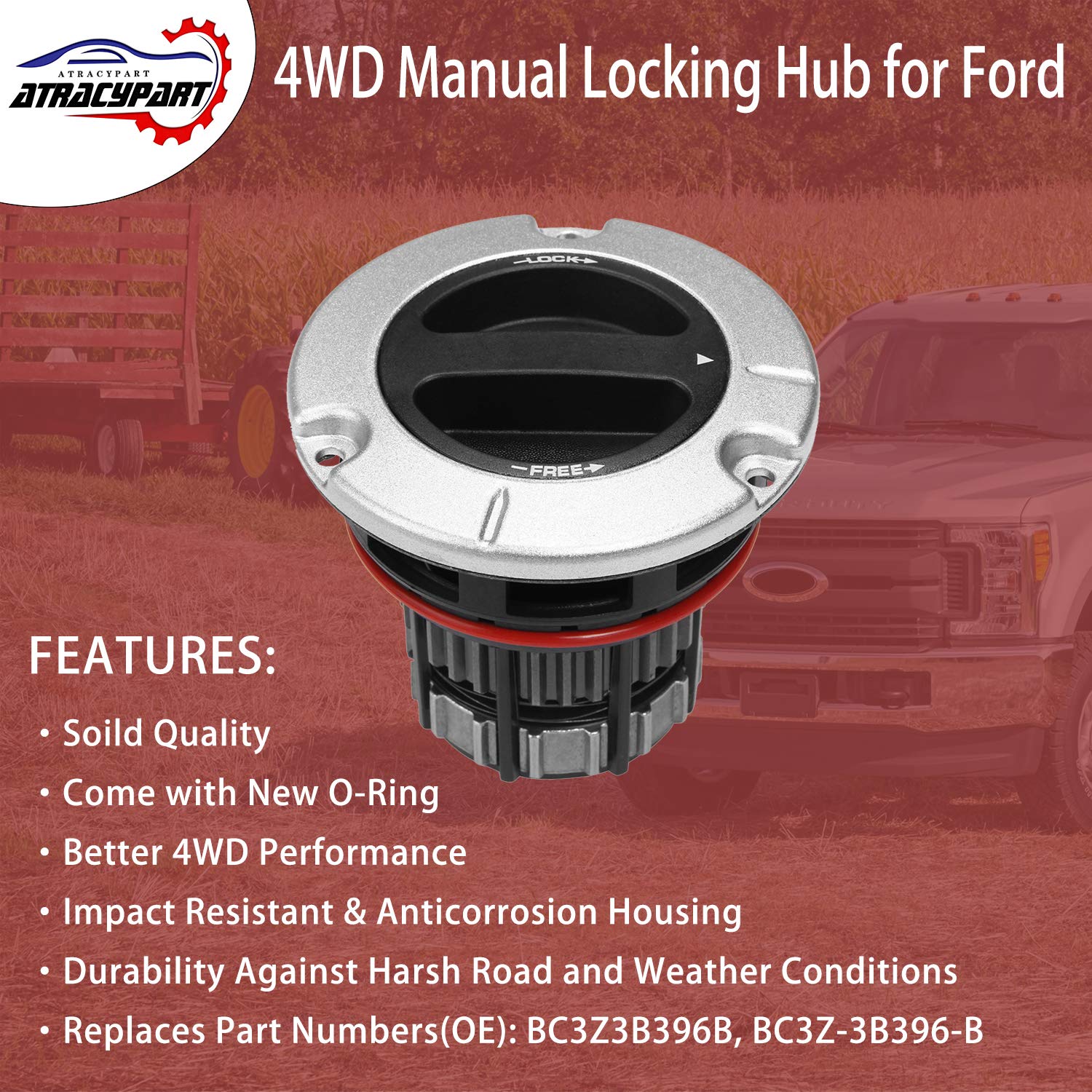 ATRACYPART 4WD Locking Hub - Compatible with 2005-2023 Ford F250 F350 F450 F550 Super Duty - Roller Bearing, Stainless Steel, Re