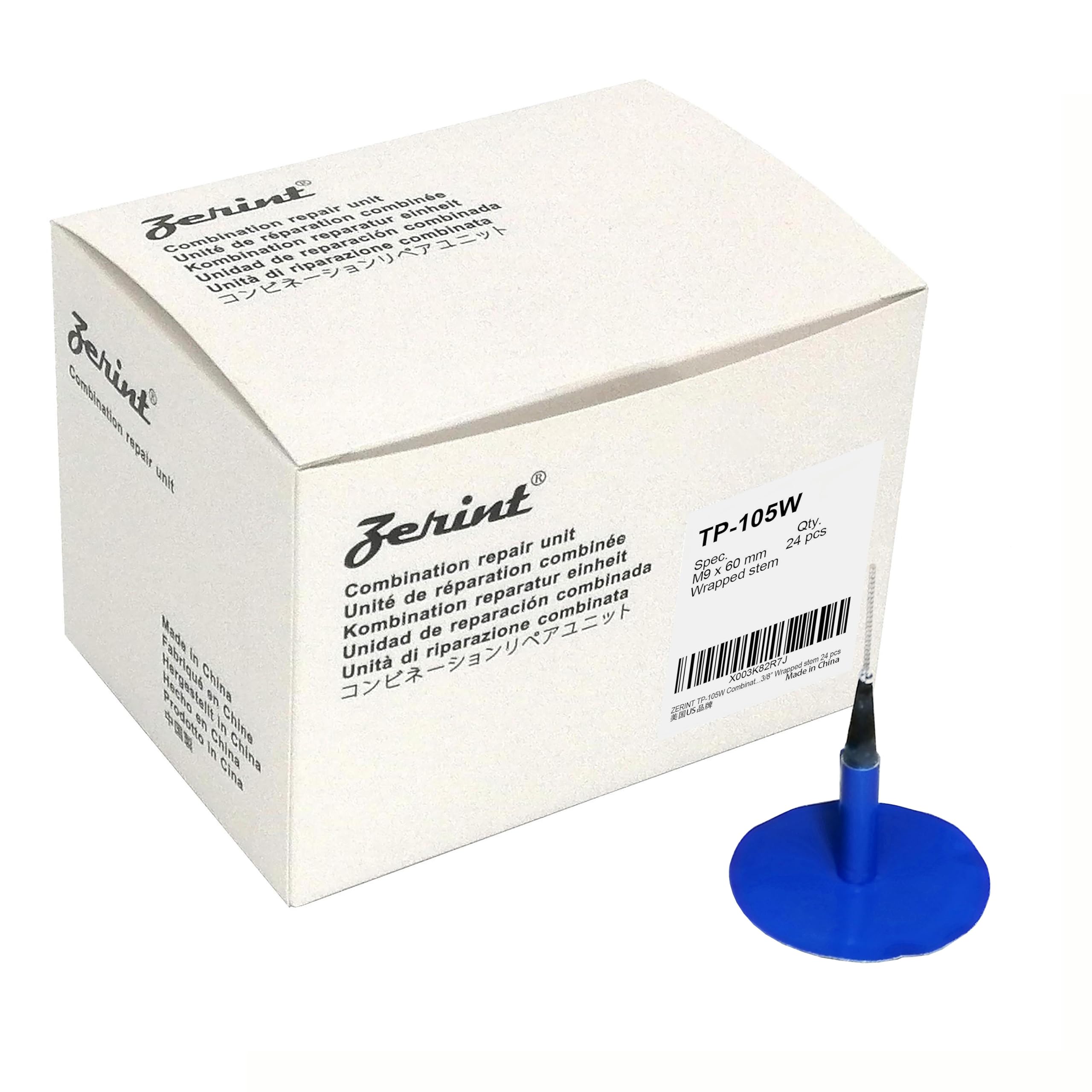 Zerint Tp-105W Combination Repair Unit, Tire Repair Patch Plug 3/8'' X 2 3/8'' Wrapped Stem 24 Pcs