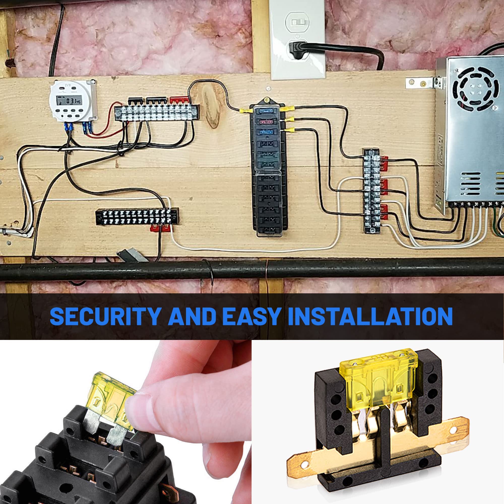 RED WOLF Car 10 Way Fuse Block Blade Fuse Box Standard Circuit Fuses Holder Fit Car Trailer Truck SUV Boat Marine Auto RV Power
