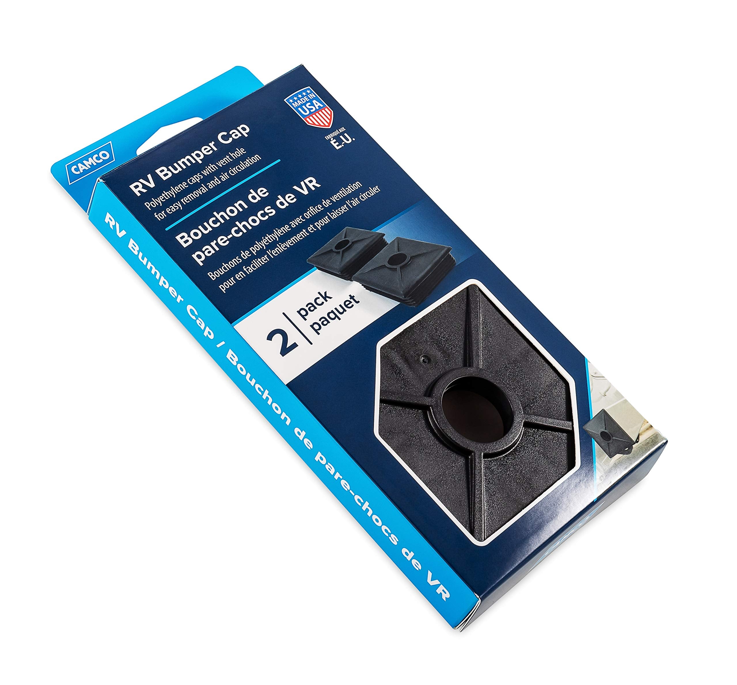 Camco 4-Inch Rv Bumper Caps | Easy Removal | Durable Construction | Black, 2-Pack (40303)