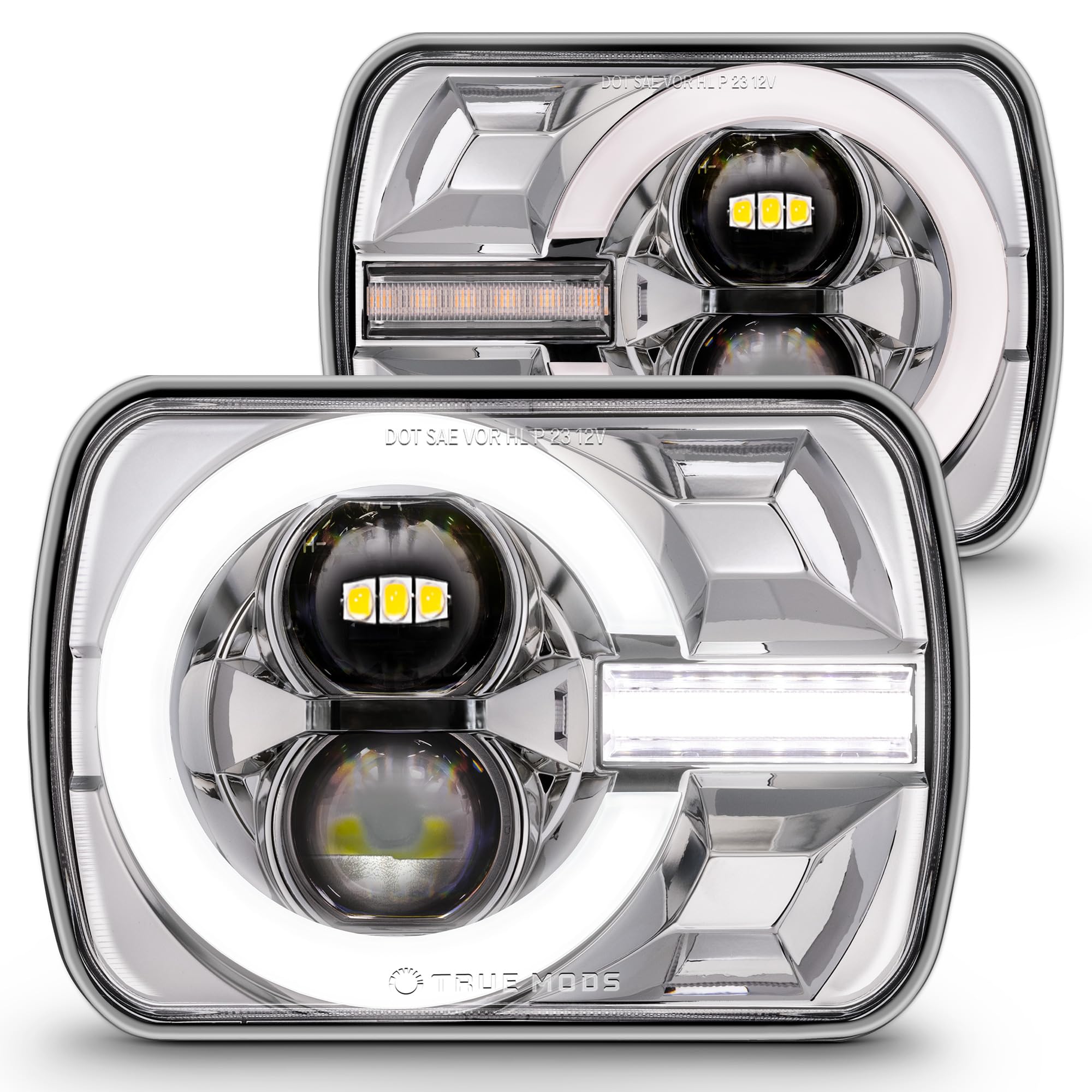 True Mods 5X7 7X6 Inch H6054 6054 Led Headlights Bright H4 Chrome Replacement Lamp For Jeep Wrangler Yj Cherokee Xj [Dot Approve