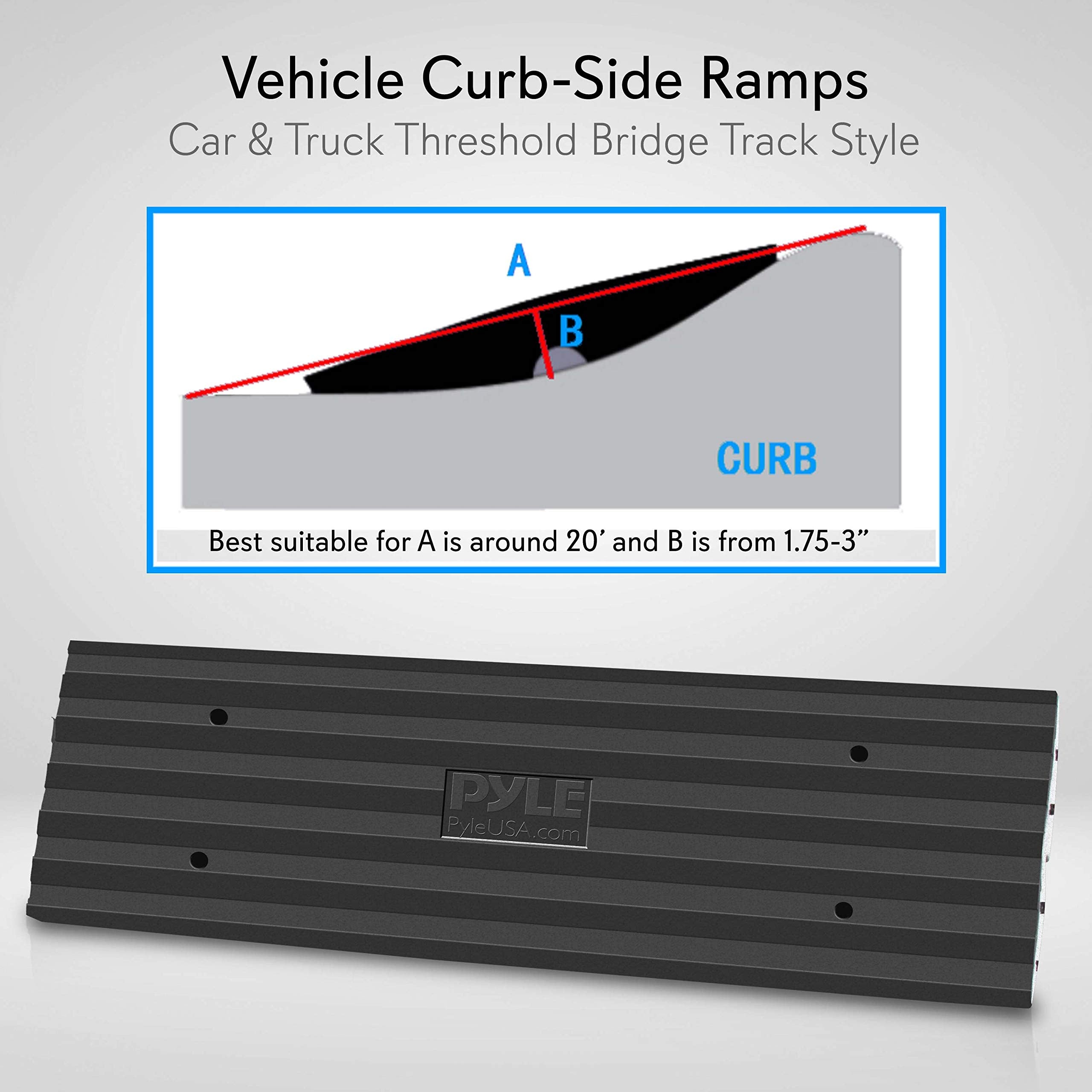 Pyle Car Driveway Curb Ramp - Heavy Duty Rubber Threshold Ramp - Also for Loading Dock, Garage, Sidewalk, Truck, Scooter, Bike,