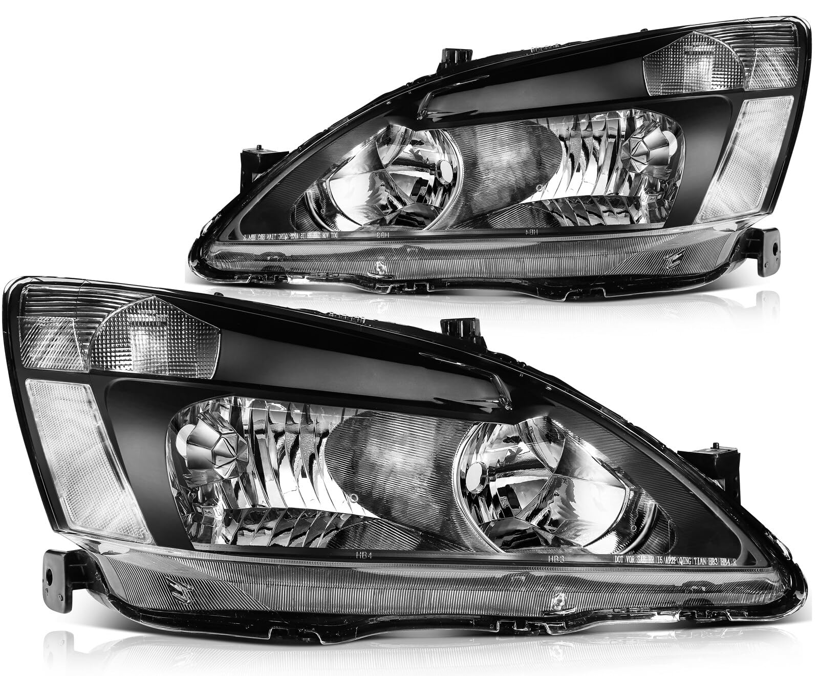 LSAILON Headlight Assembly Replacement Fit 2003-2007 for Honda For Accord Headlamp Clear Lens Black Housing Clear Reflector Driv
