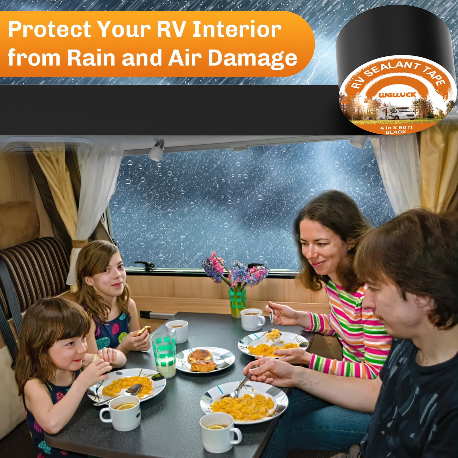 Welluck Butyl Sealant Tape, 4 Inch X 50 Foot Rv Roof Tape Sealant Roofing Tape Black, Waterproof &Uv Rv Tape For Roof Camper Tra