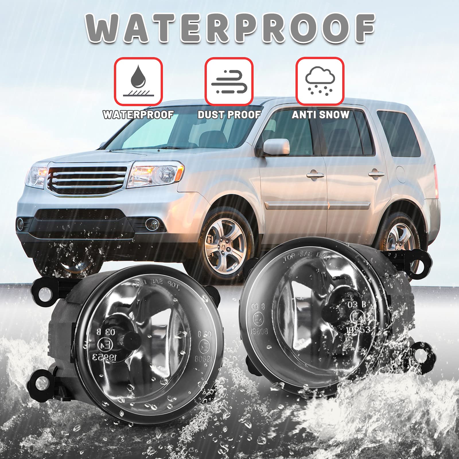 Autowiki Fog Lights For 2012 2013 2014 2015 Honda Pilot Lamps Assembly Glass Lens Driver Passenger Replacement 1 Pair