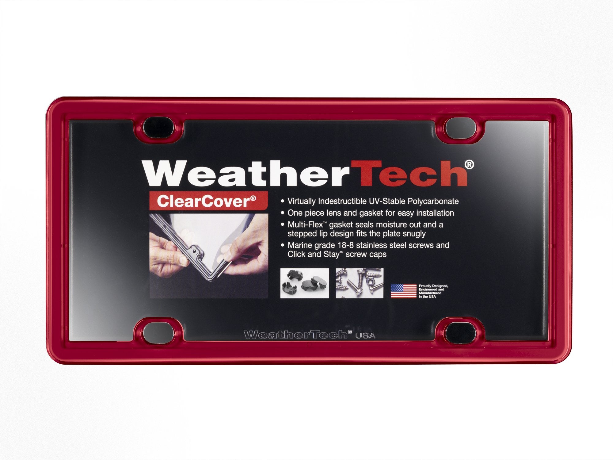 Weathertech Clearcover License Plate Cover And Frame, Red