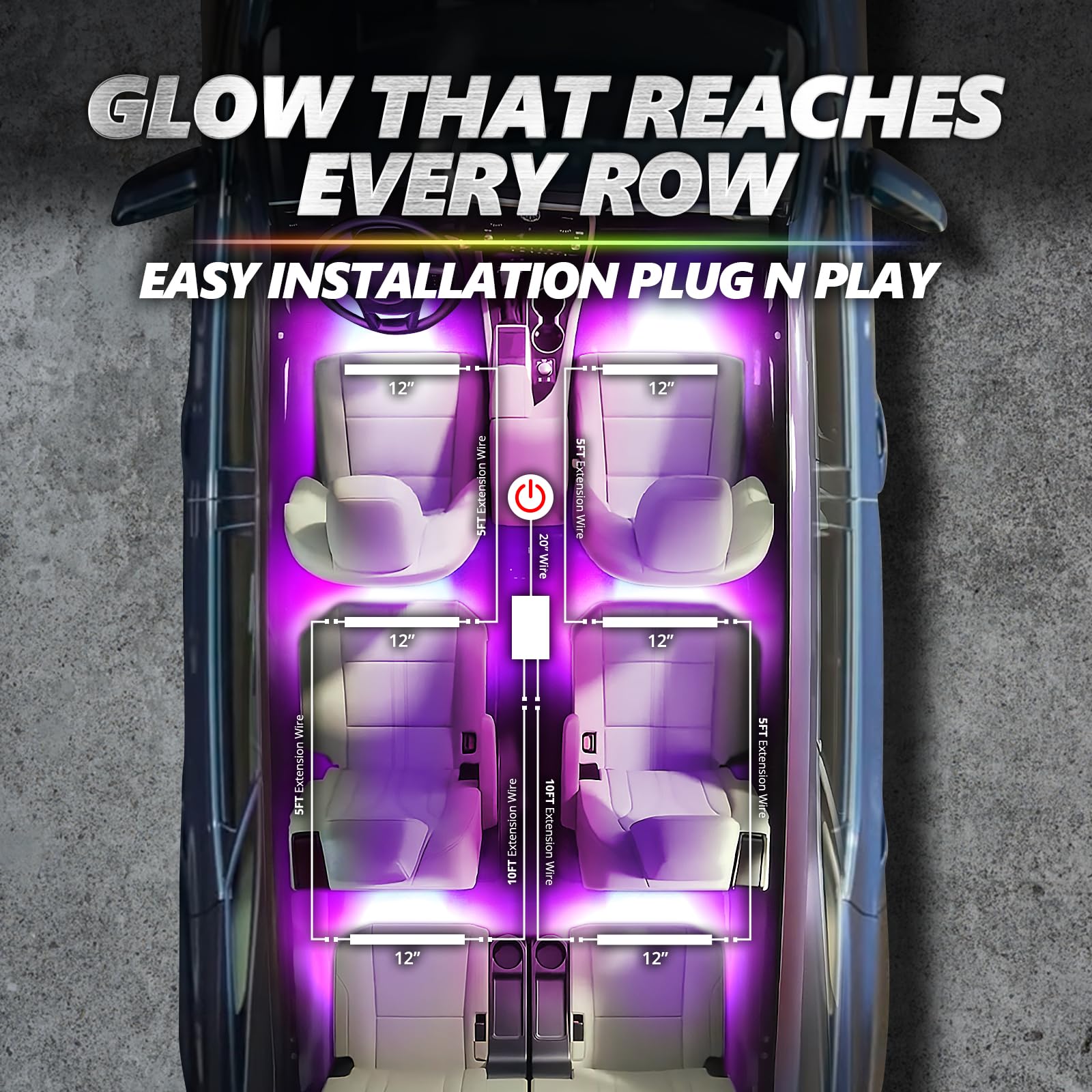 Opt7 Aura Pro 6Pc Interior Lights For Truck Suv Rv With App & Remote Control, Multicolor Mode, Music Sync Neon Accent Lighting K