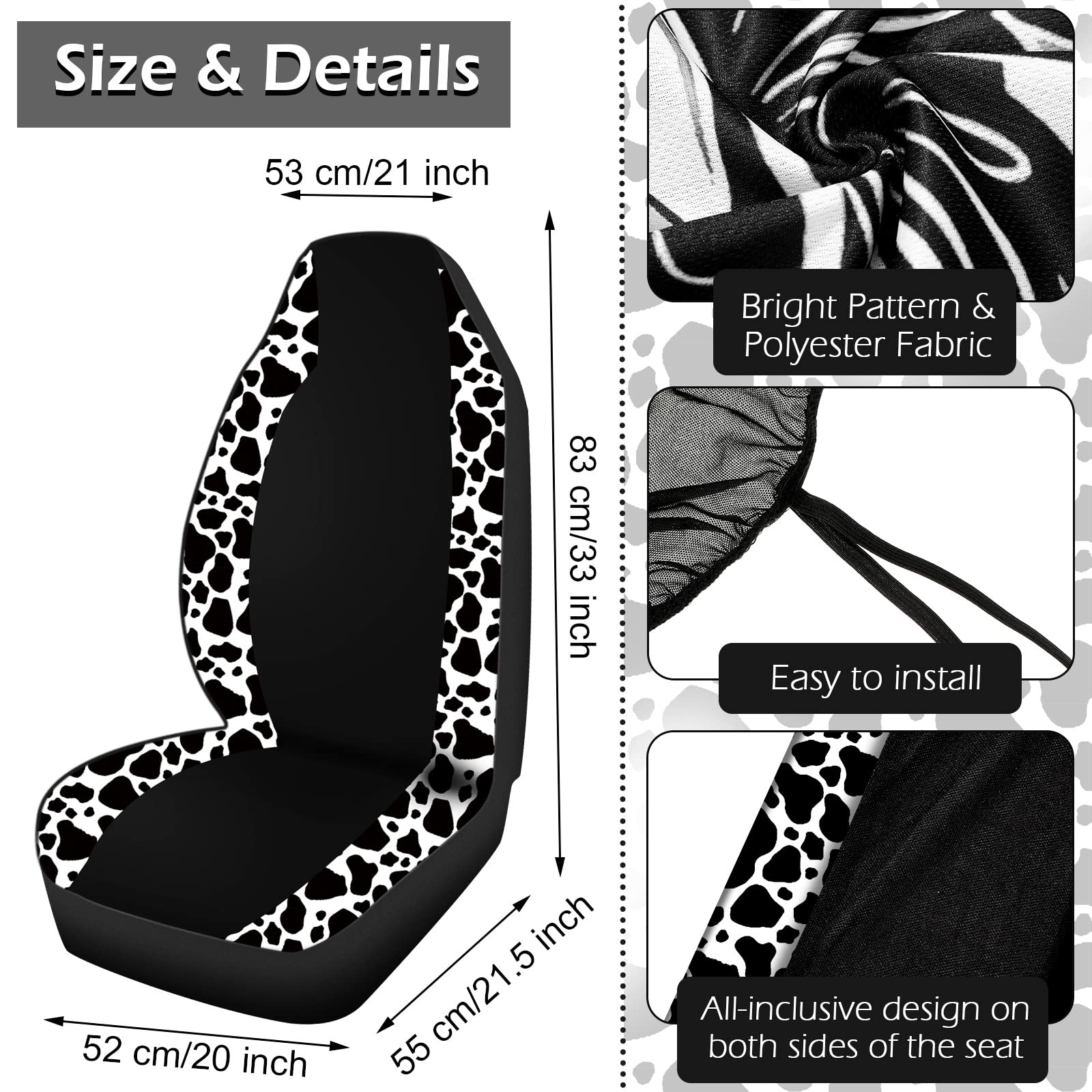 Cow Print Car Seat Covers Full Set For Women Men Cow Print Car Accessories Set Rubber Steering Wheel Cover Car Armrest Pad Cover