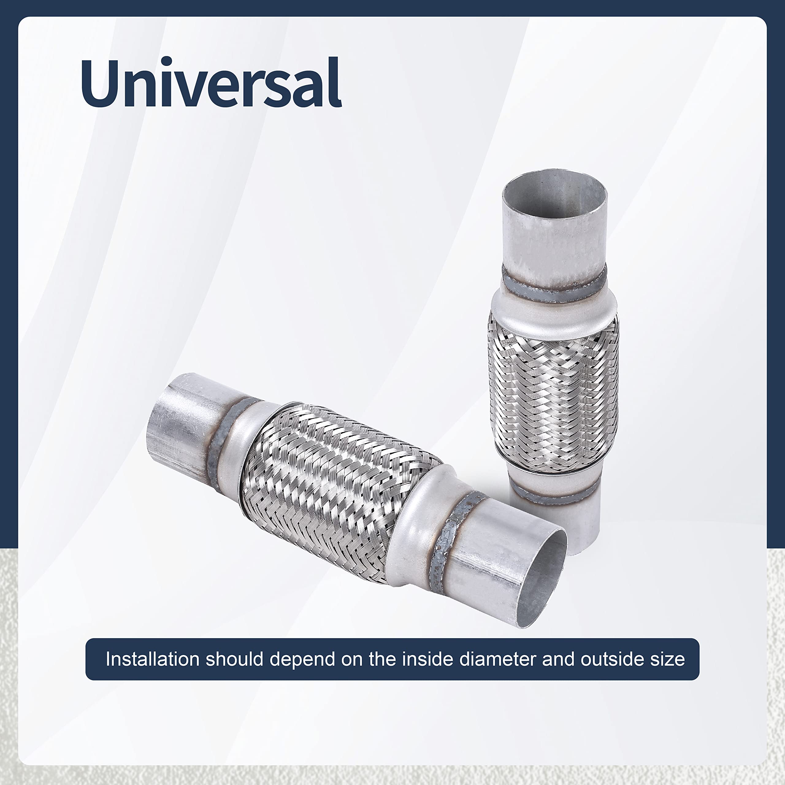 FGJQEFG 2PCS Exhaust Flex Pipe Stainless Braid 2.25''Inch x 6''Inch w/Ends 10''Inch Long Heavy Duty