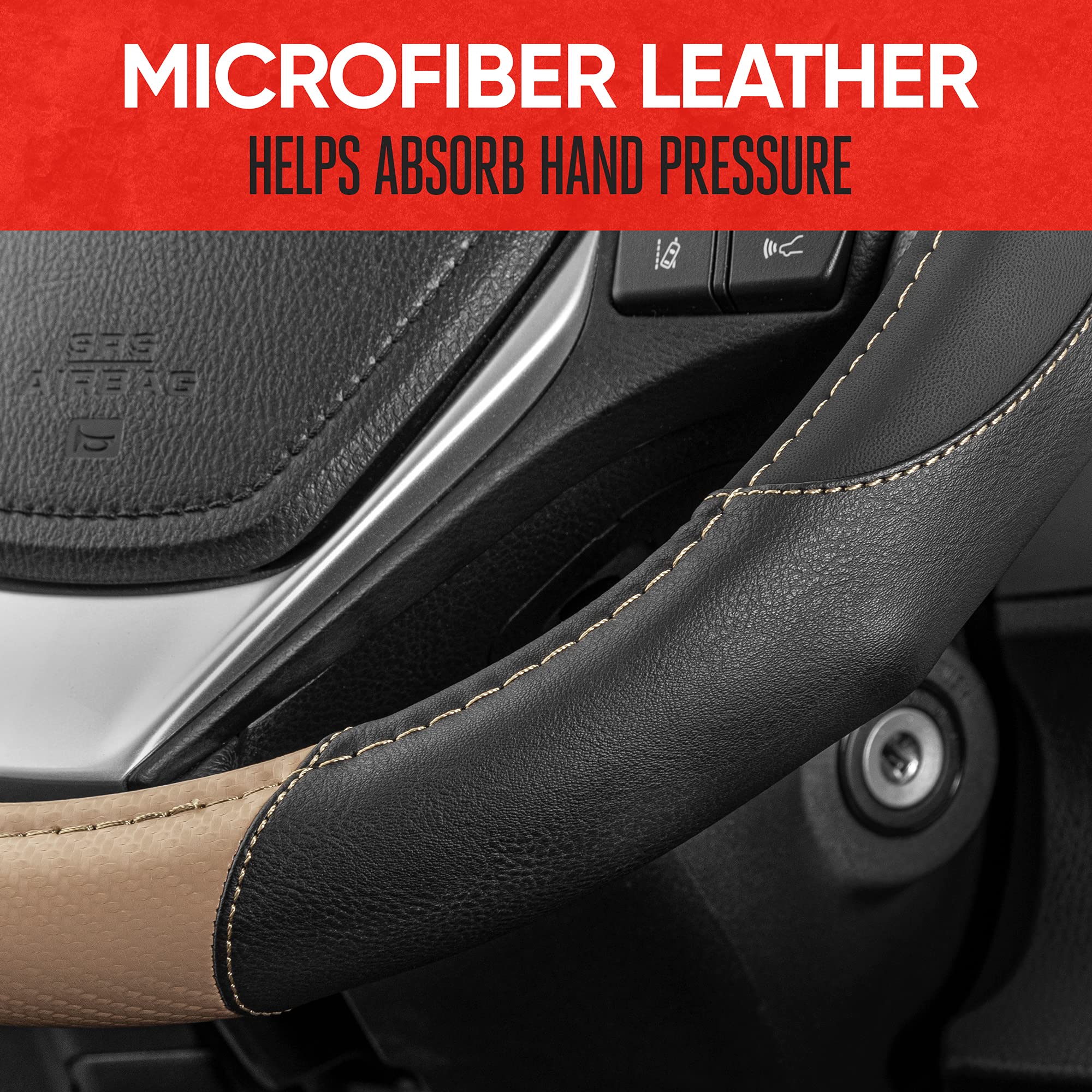 Motor Trend Gripdrive Carbon Fiber Steering Wheel Cover, Non-Slip Sporty Racing Faux Leather Ergonomic Comfortable Handle, Steer